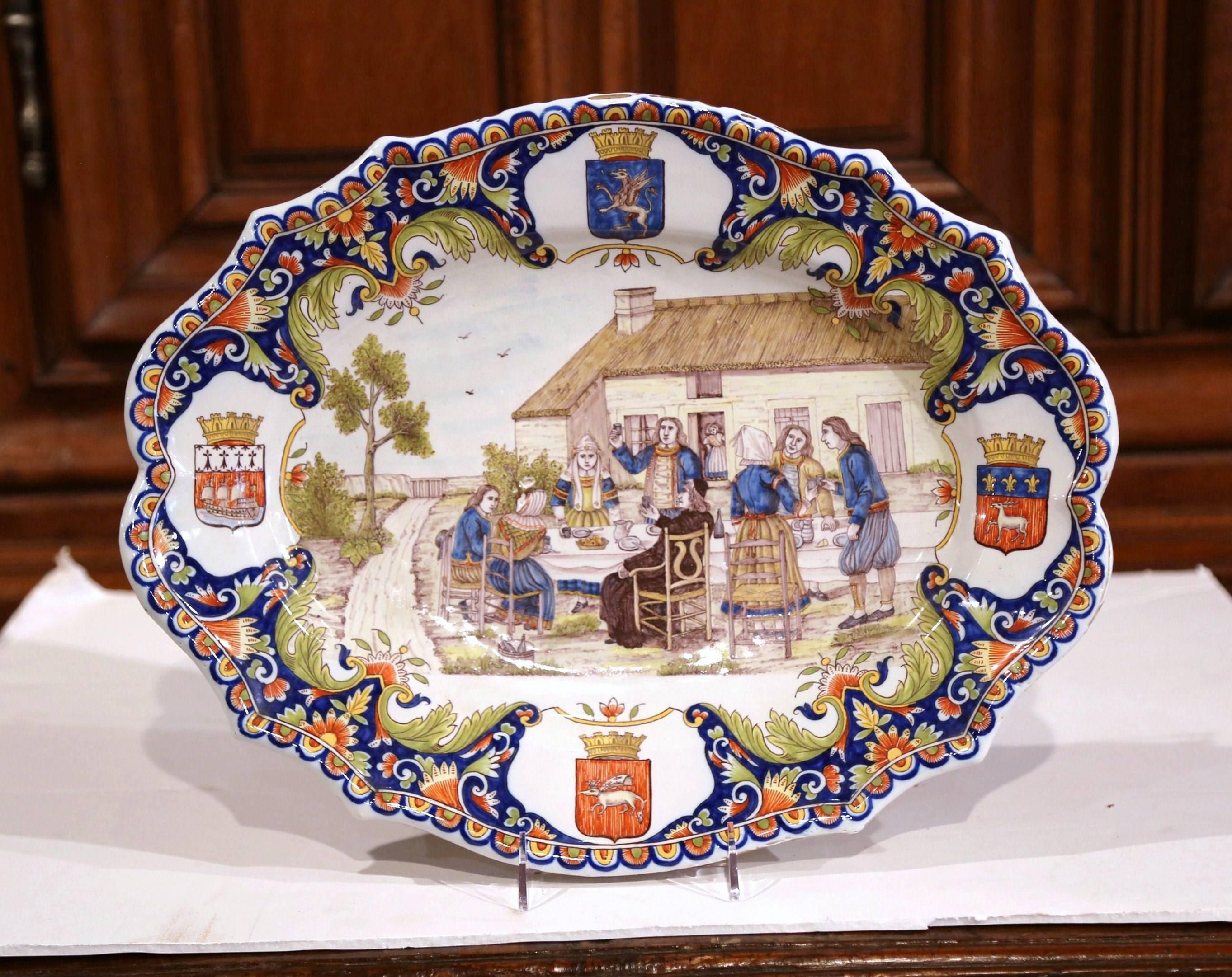 19th Century French Hand Painted Faience Wall Platter from Brittany In Excellent Condition For Sale In Dallas, TX