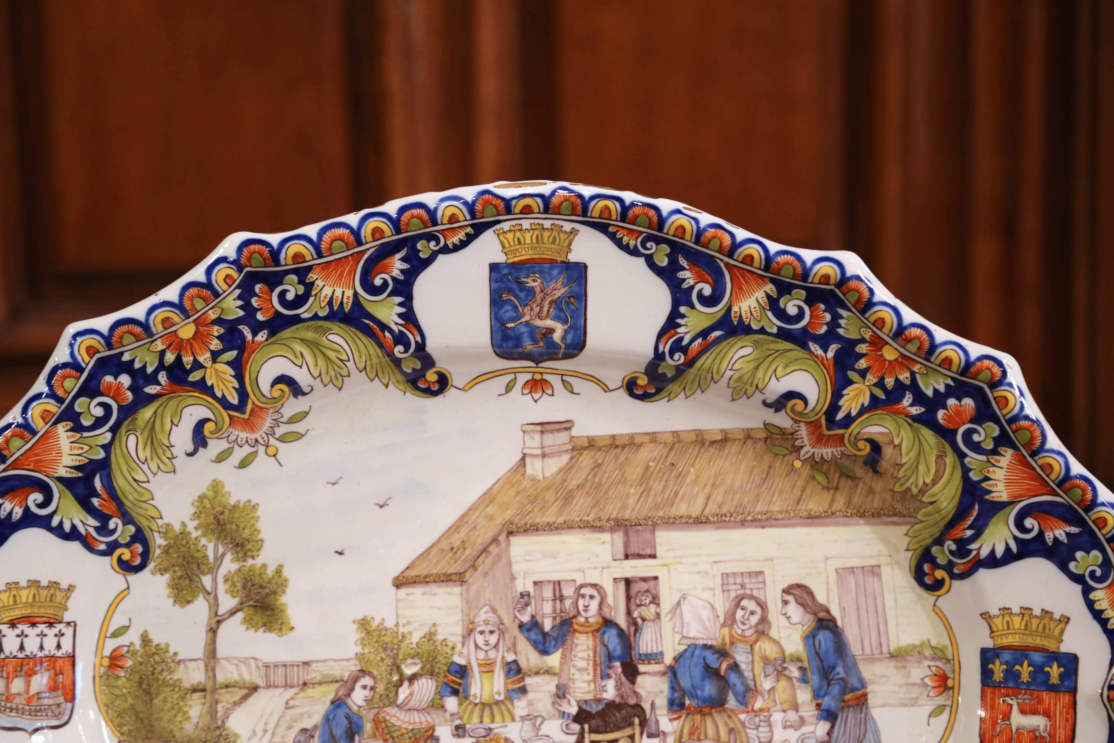 19th Century French Hand Painted Faience Wall Platter from Brittany For Sale 2