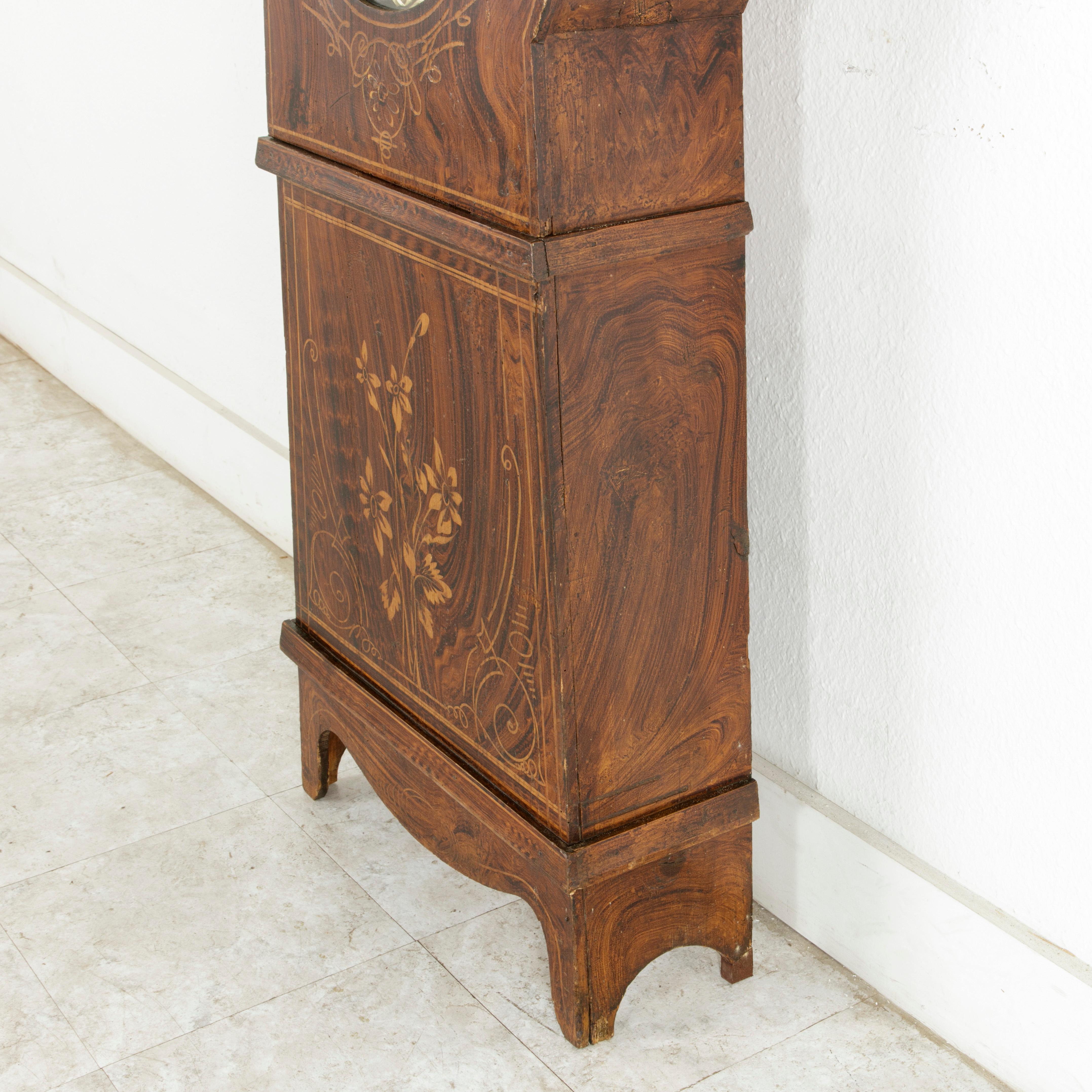 19th Century French Hand Painted Faux Bois Grandfather Clock with Brass Repousse 9