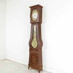 19th Century French Hand Painted Faux Bois Grandfather Clock with Brass Repousse