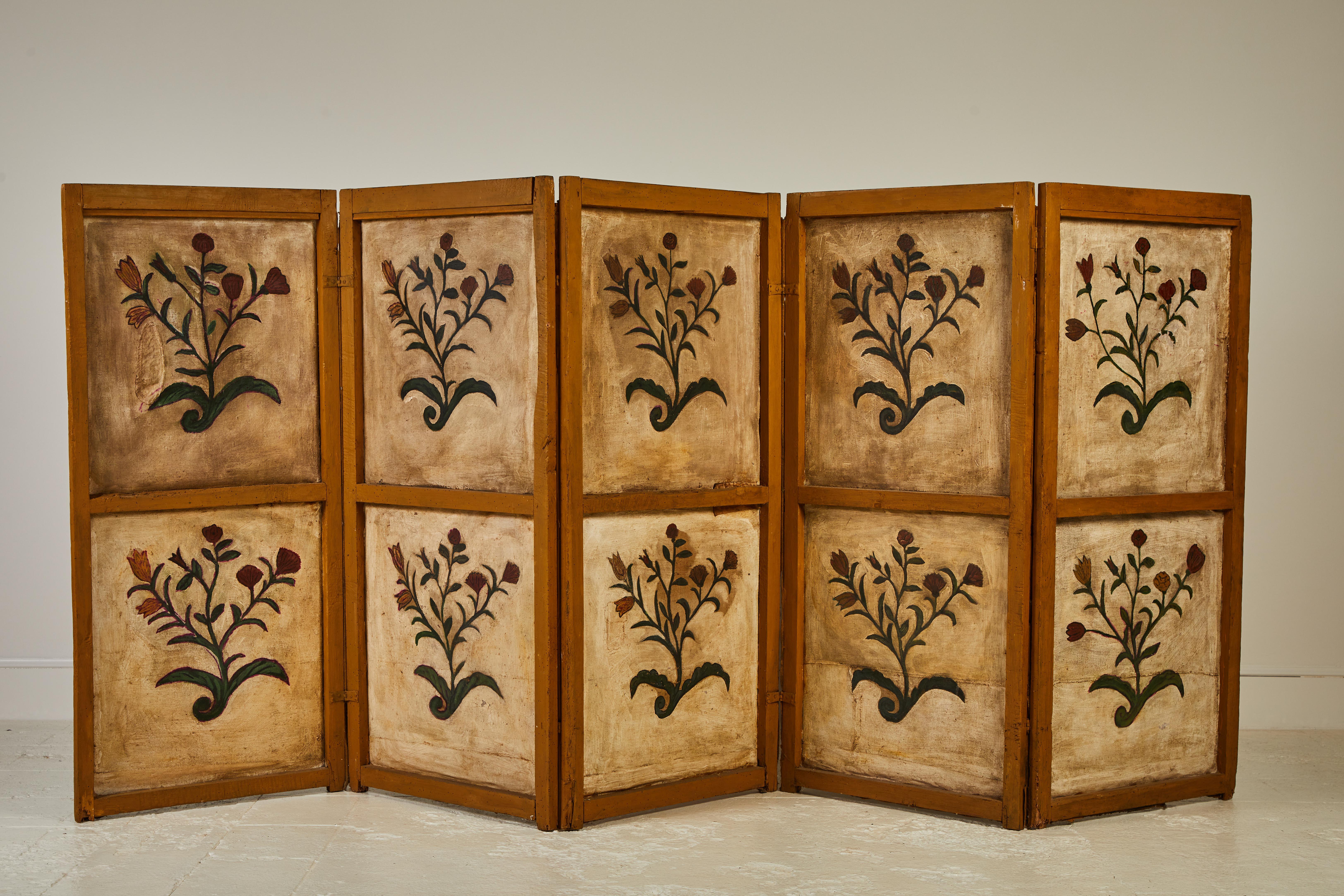 19th Century French Hand Painted Five-Panel Screen 2