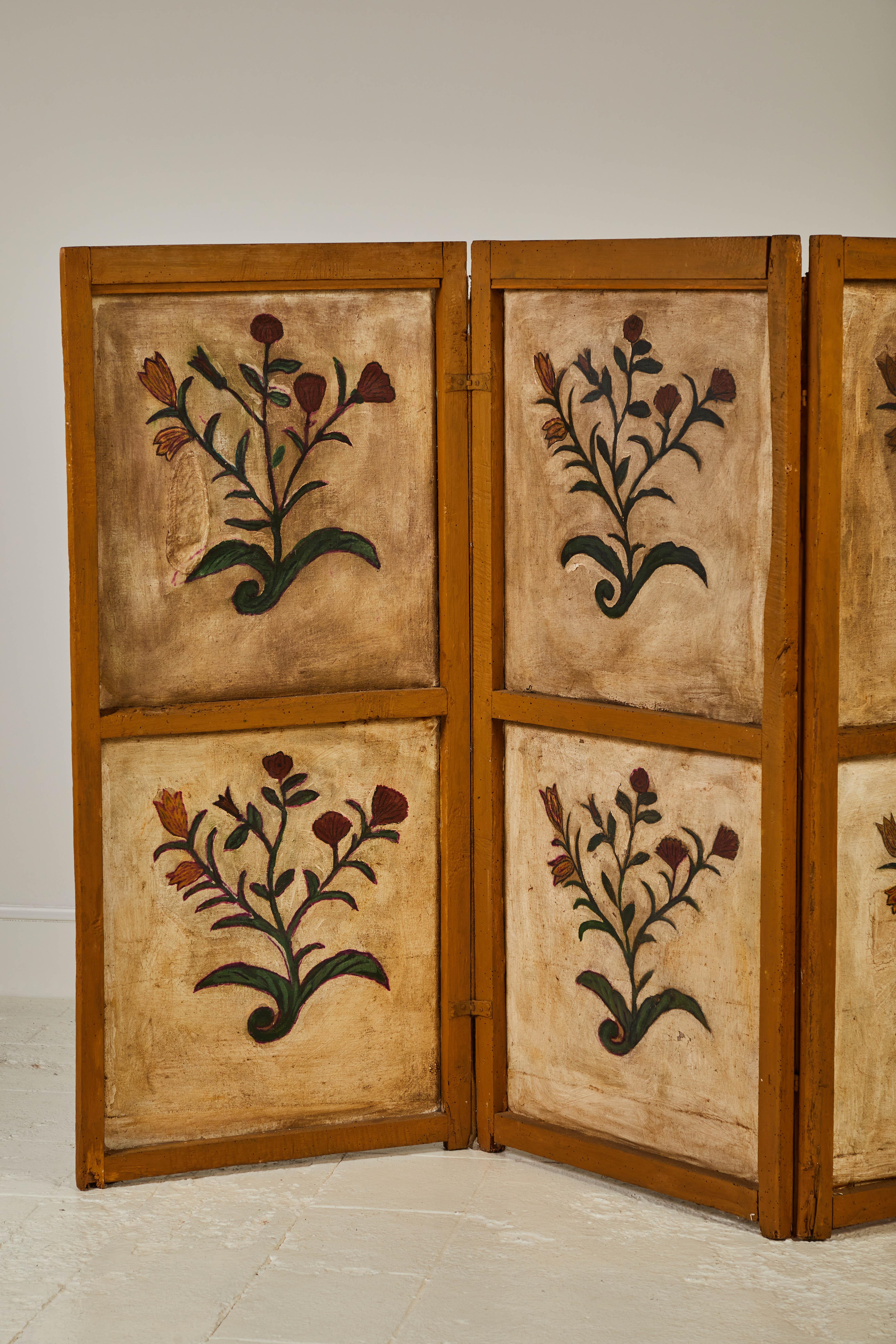 19th Century French Hand Painted Five-Panel Screen 3