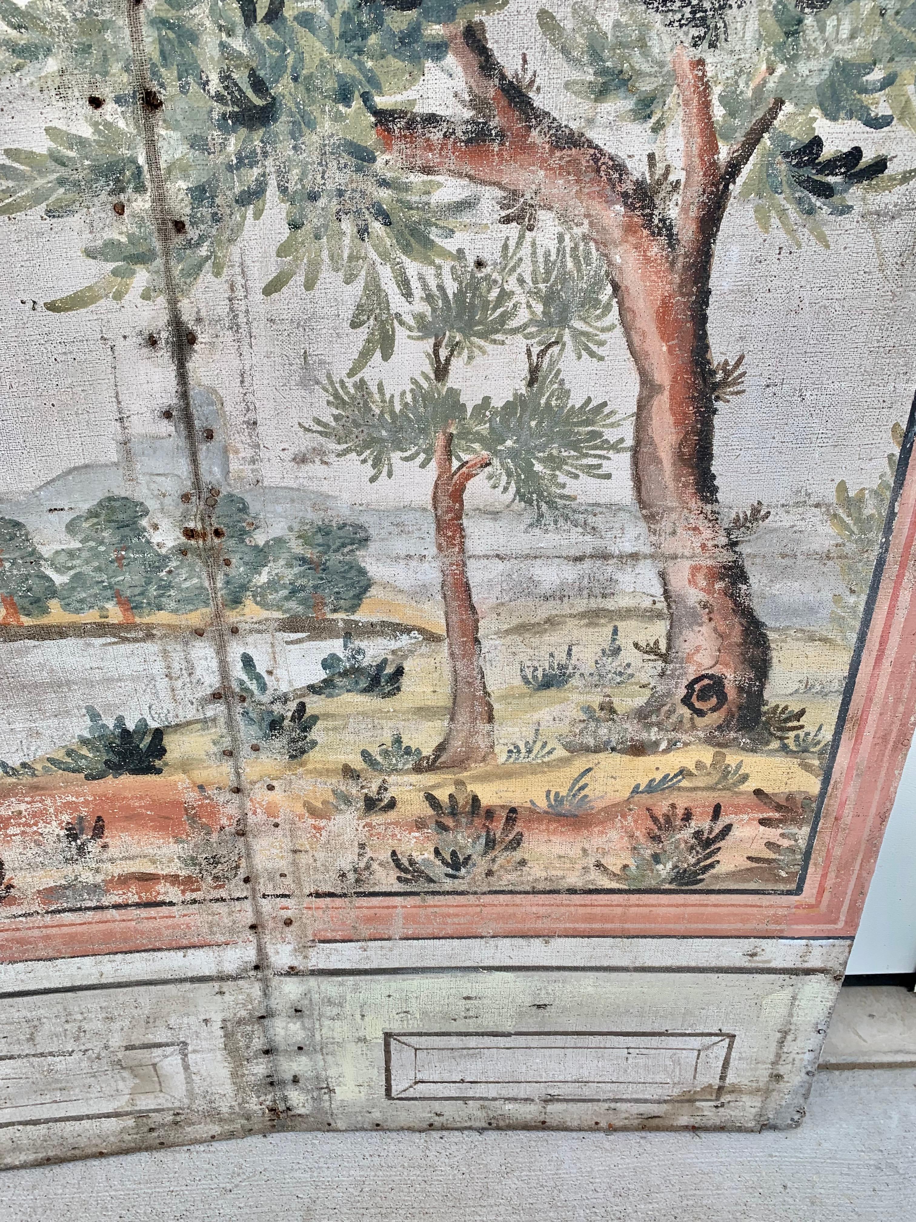 19th Century French Hand Painted Four Panel Folding Screen 4