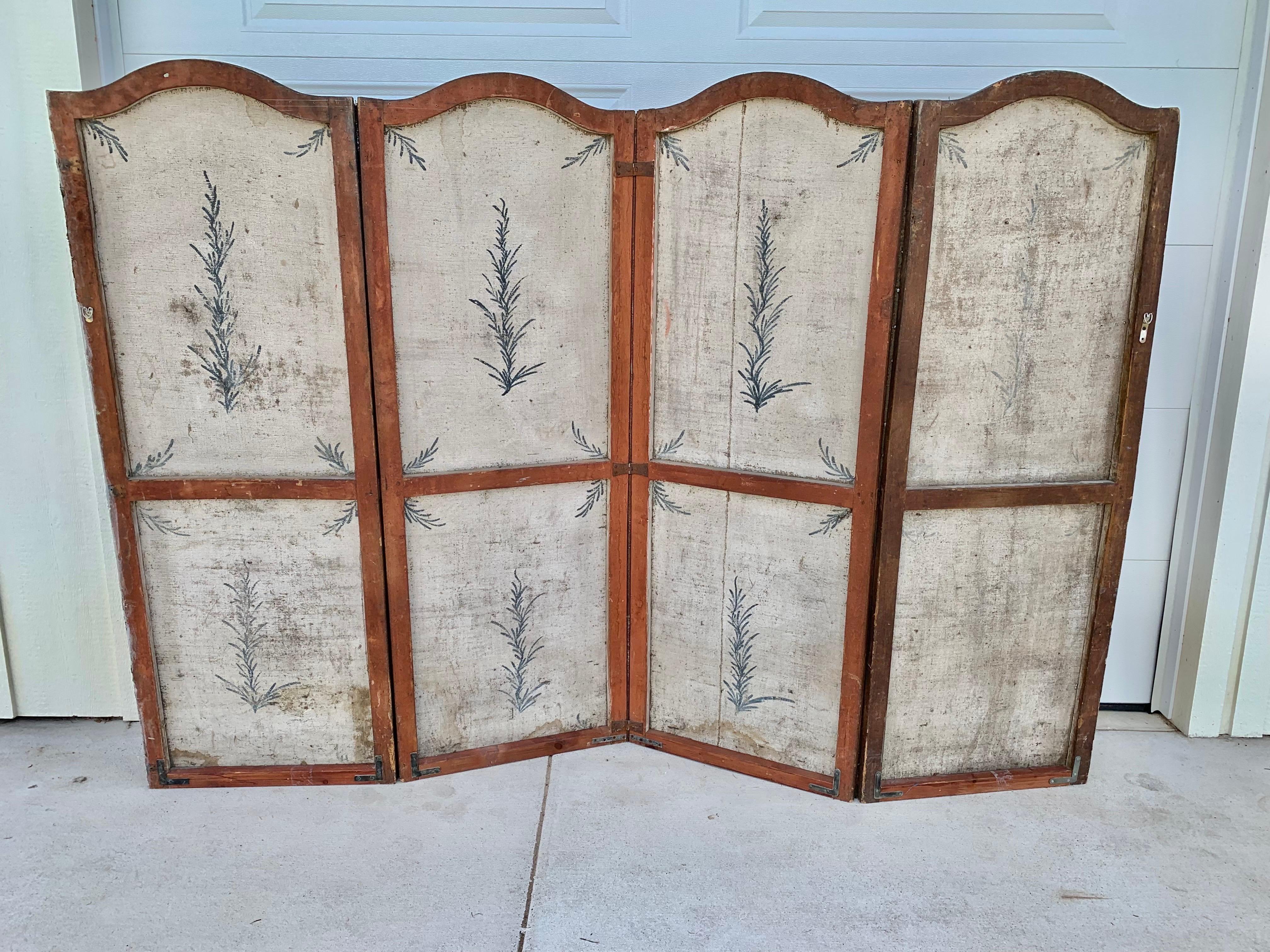 19th Century French Hand Painted Four Panel Folding Screen 11