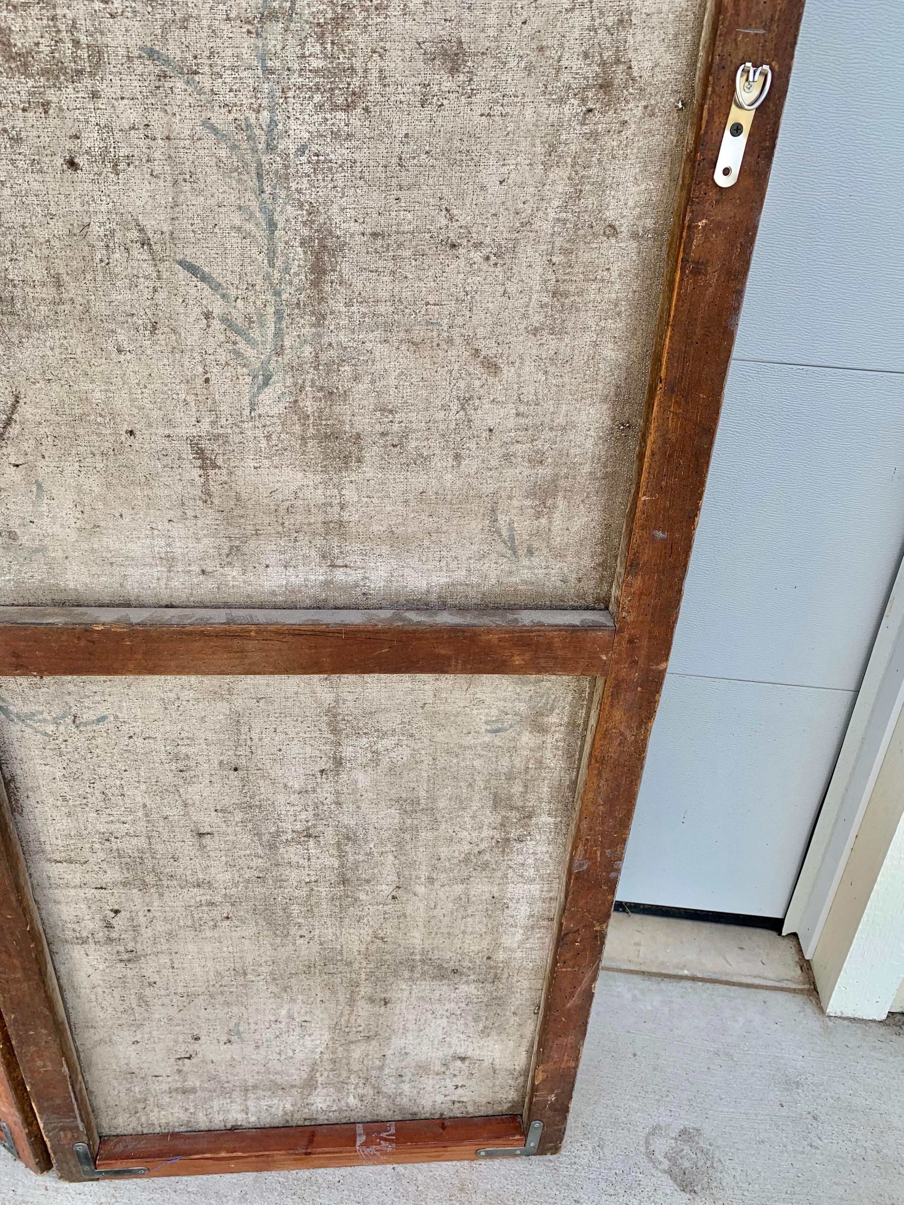 19th Century French Hand Painted Four Panel Folding Screen 12