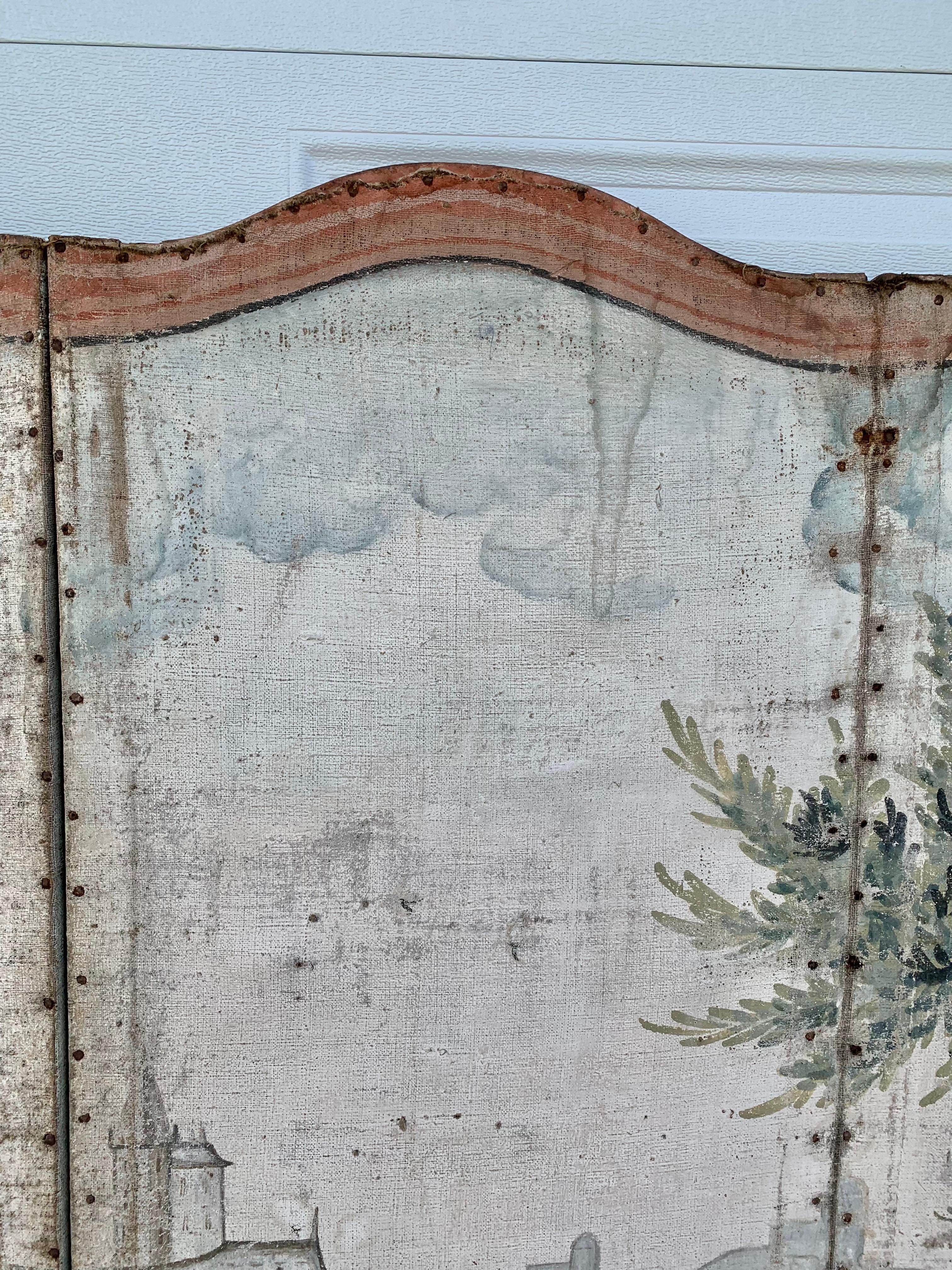 19th Century French Hand Painted Four Panel Folding Screen 1