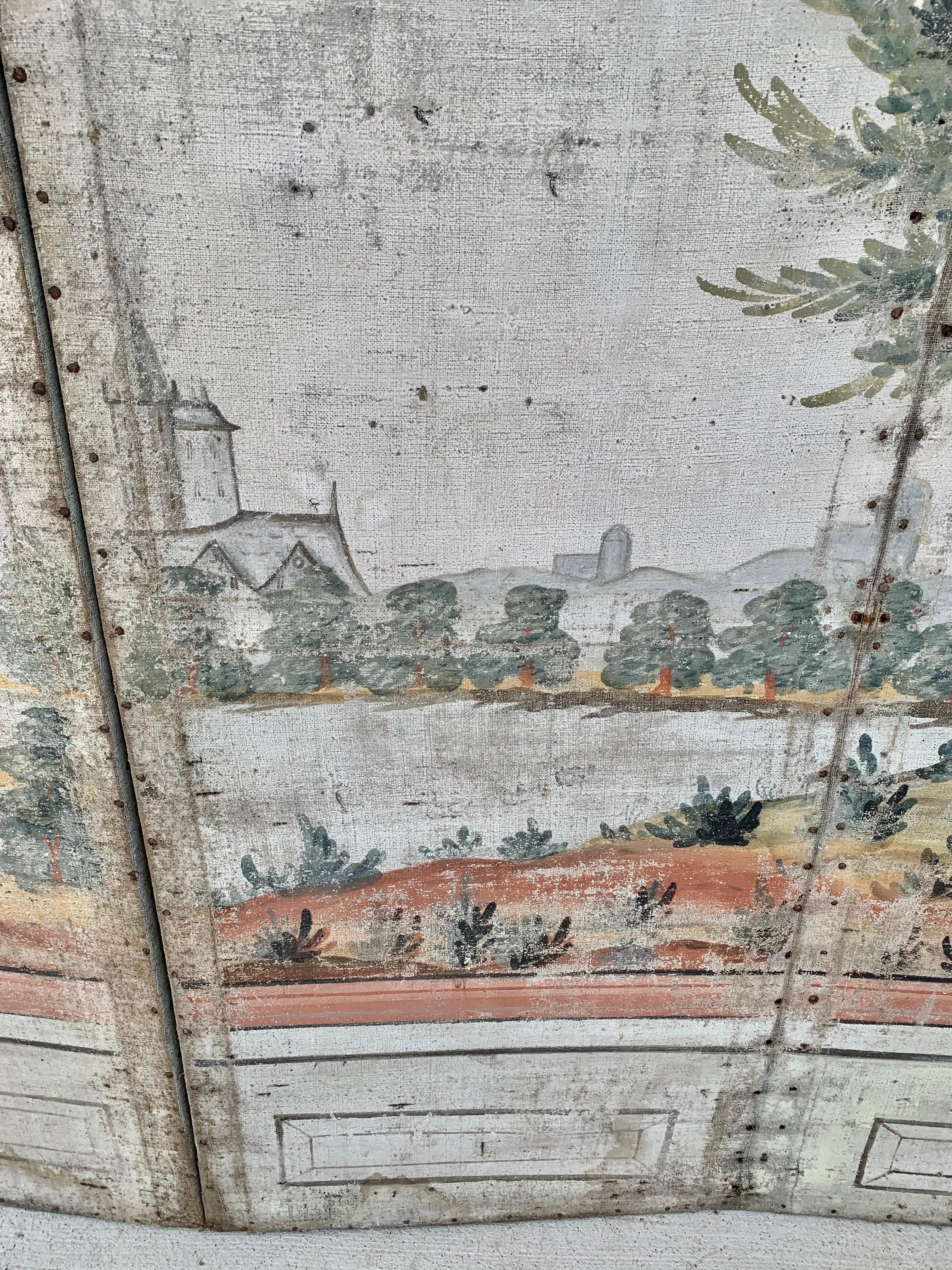 19th Century French Hand Painted Four Panel Folding Screen 2