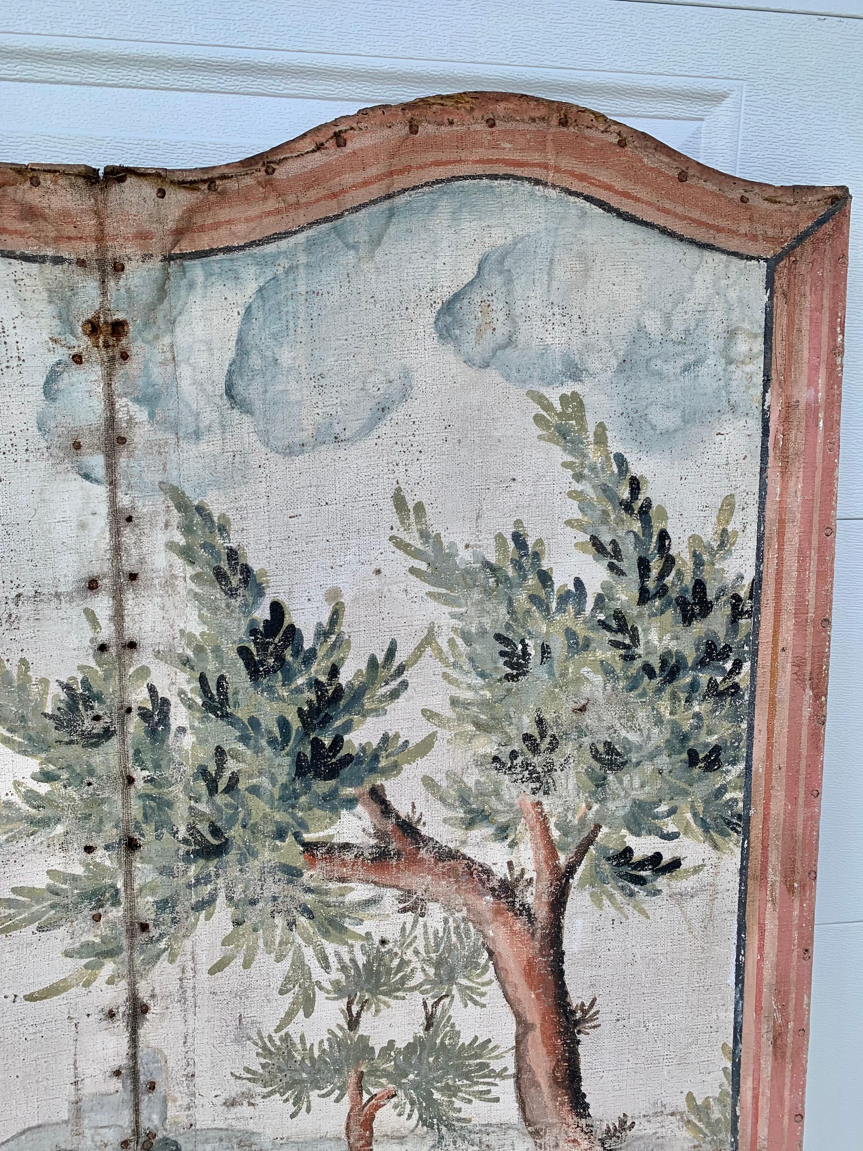 19th Century French Hand Painted Four Panel Folding Screen 3