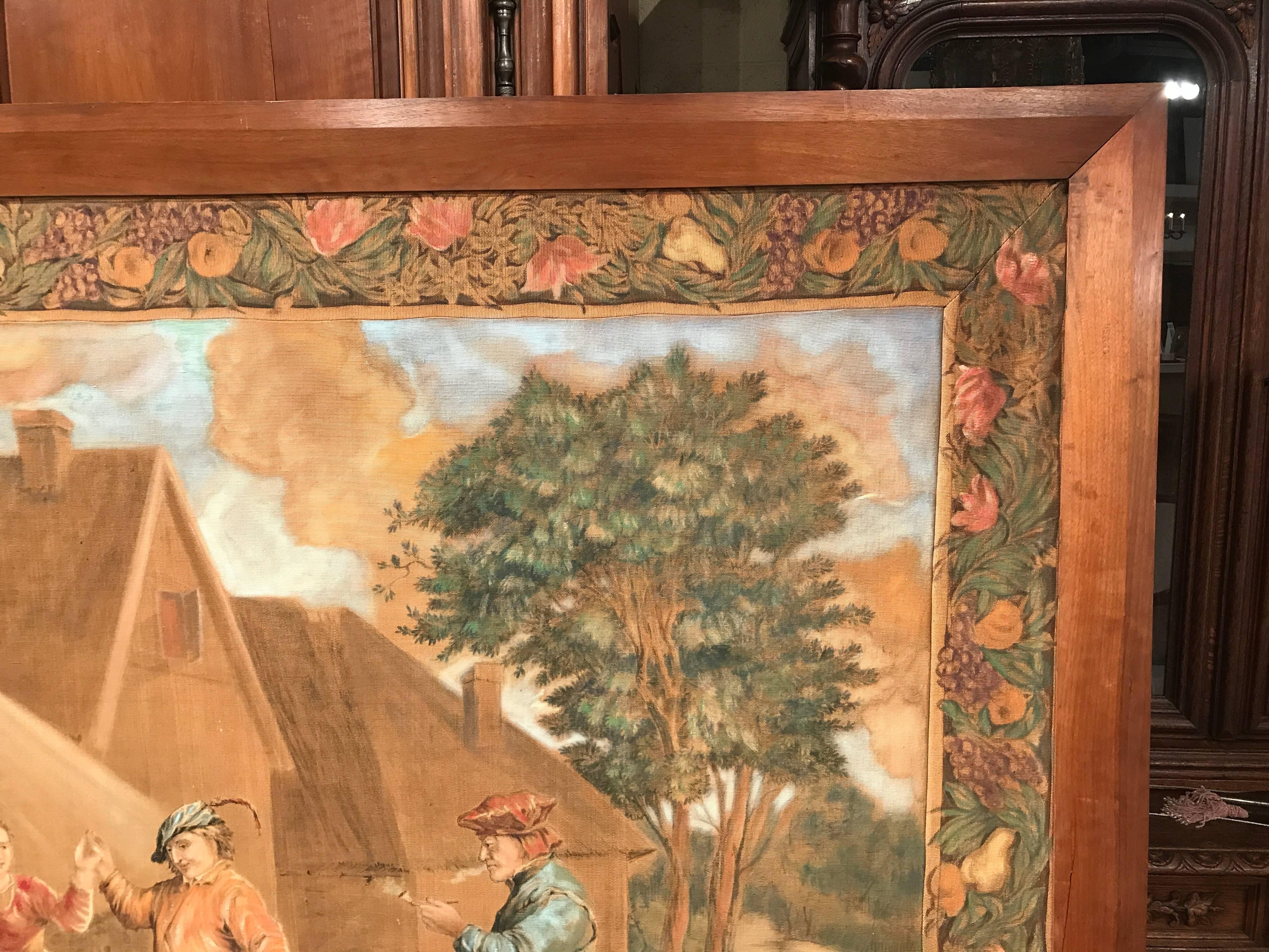 19th Century French Hand Painted Framed Pastoral Canvas after David Teniers For Sale 2
