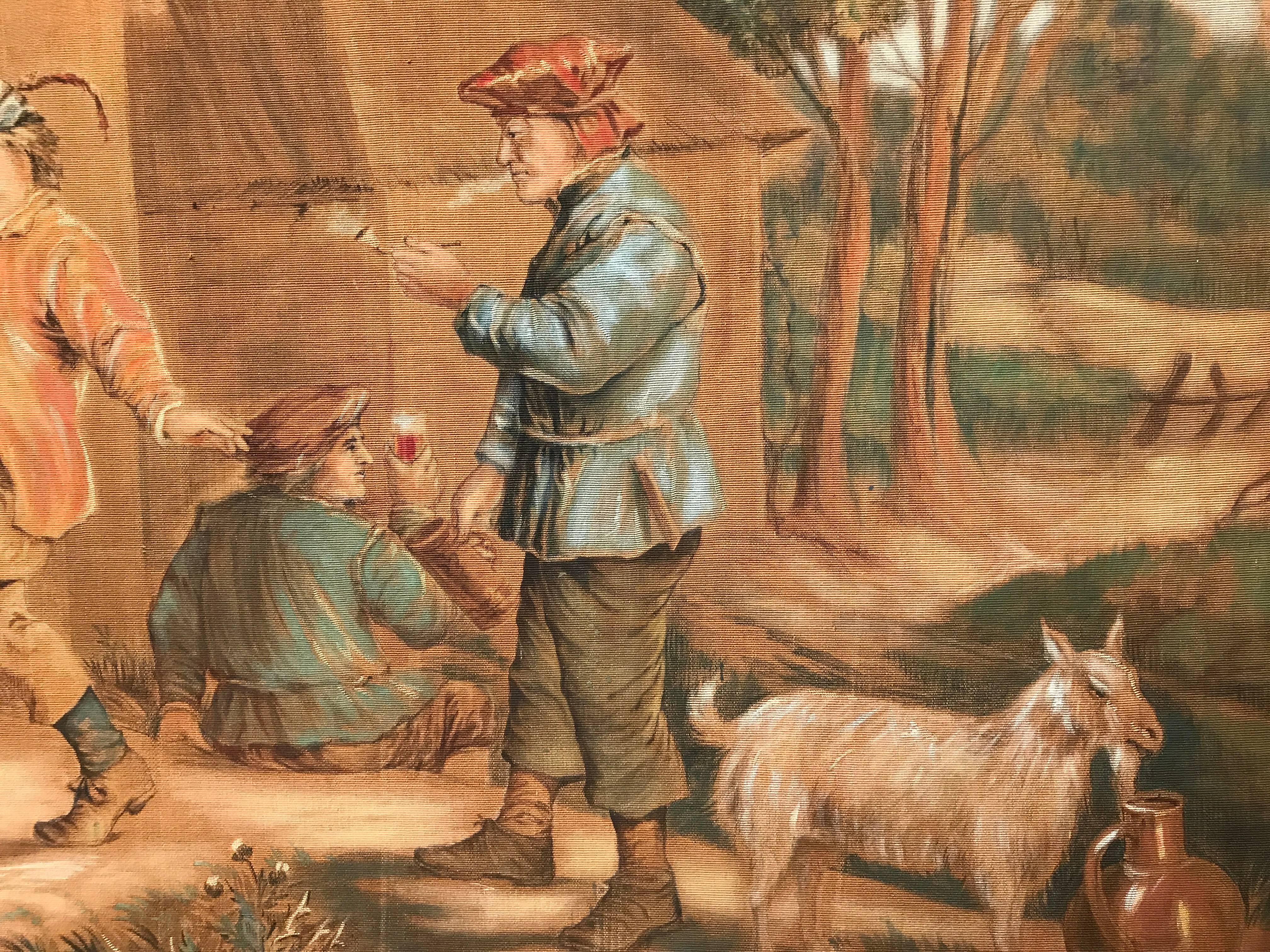 19th Century French Hand Painted Framed Pastoral Canvas after David Teniers For Sale 3