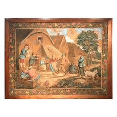 Französische handbemalte gerahmte pastorale Leinwand nach David Teniers aus dem 19. Jahrhundert