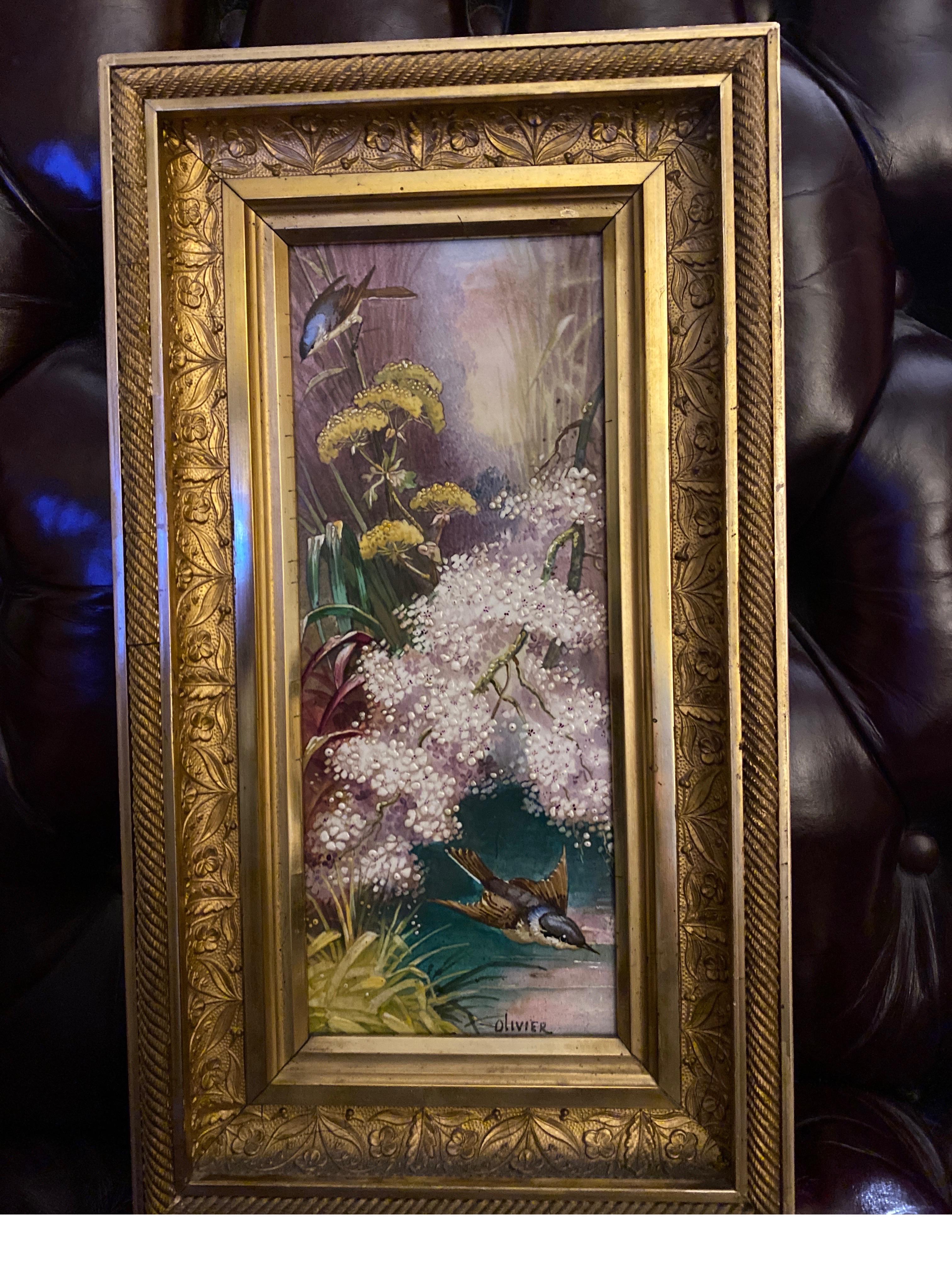 19th Century French Hand Painted Framed Porcelain Tile In Excellent Condition For Sale In Lambertville, NJ