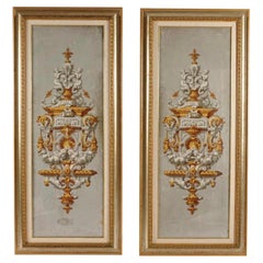 19th Century French Hand Painted Framed Wallpaper Panels, a Pair
