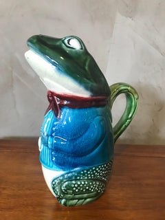 19th Century French Hand Painted Frog Pitcher, 1890s