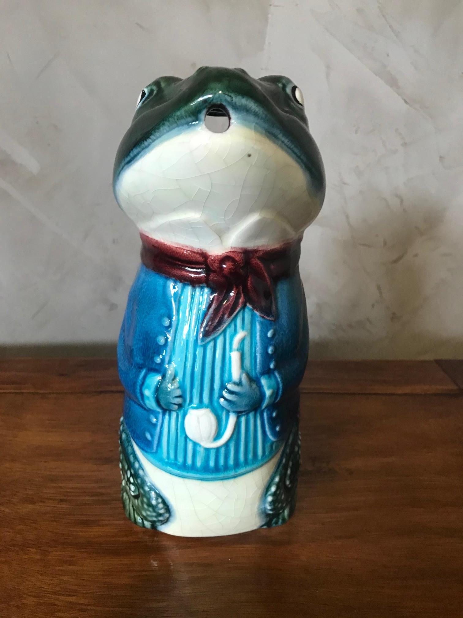 Late 19th Century 19th Century French Hand Painted Frog Pitcher, 1890s