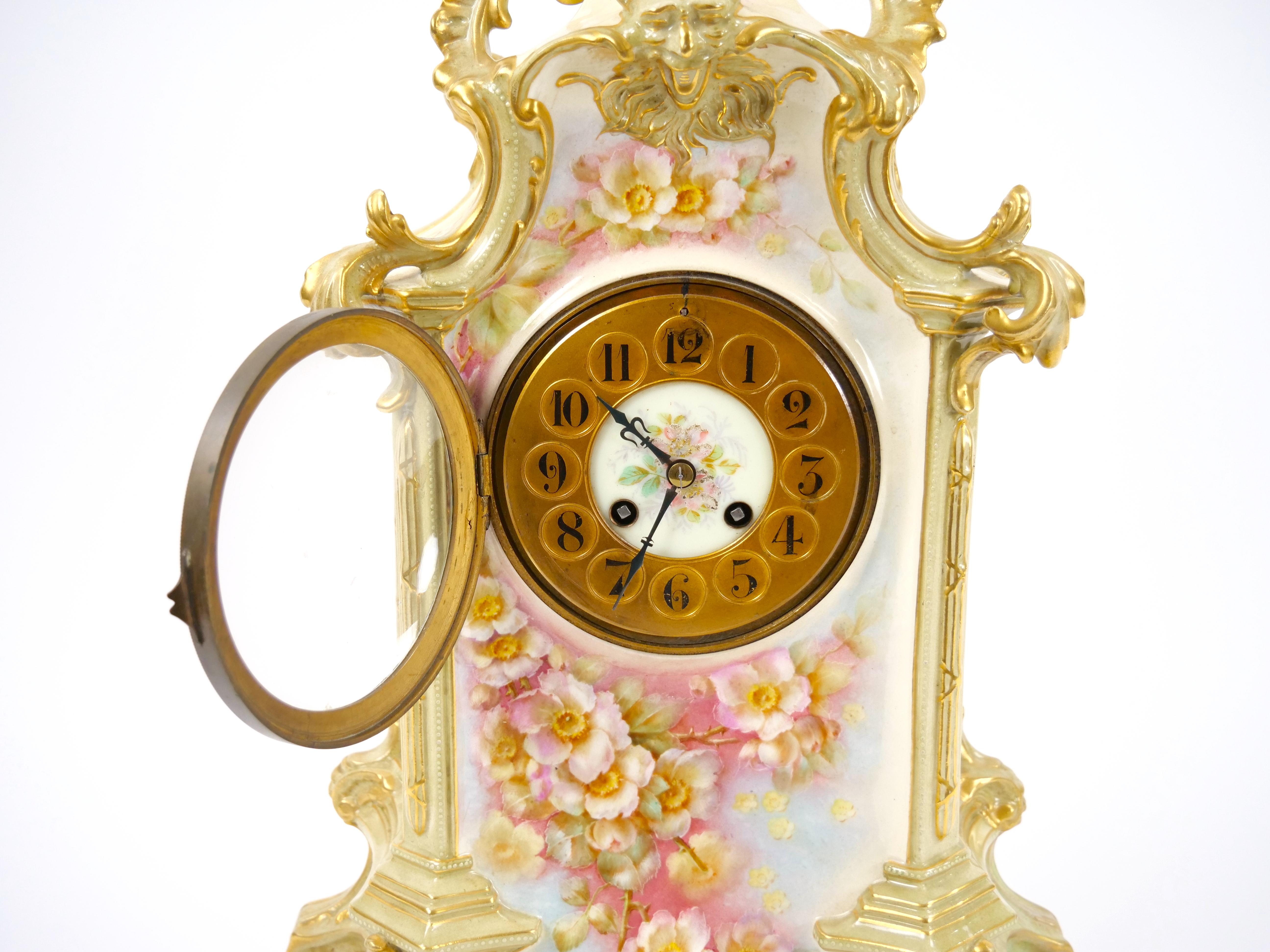 19th Century French Hand Painted/Gilt Decorated Porcelain Mantel Clock 4