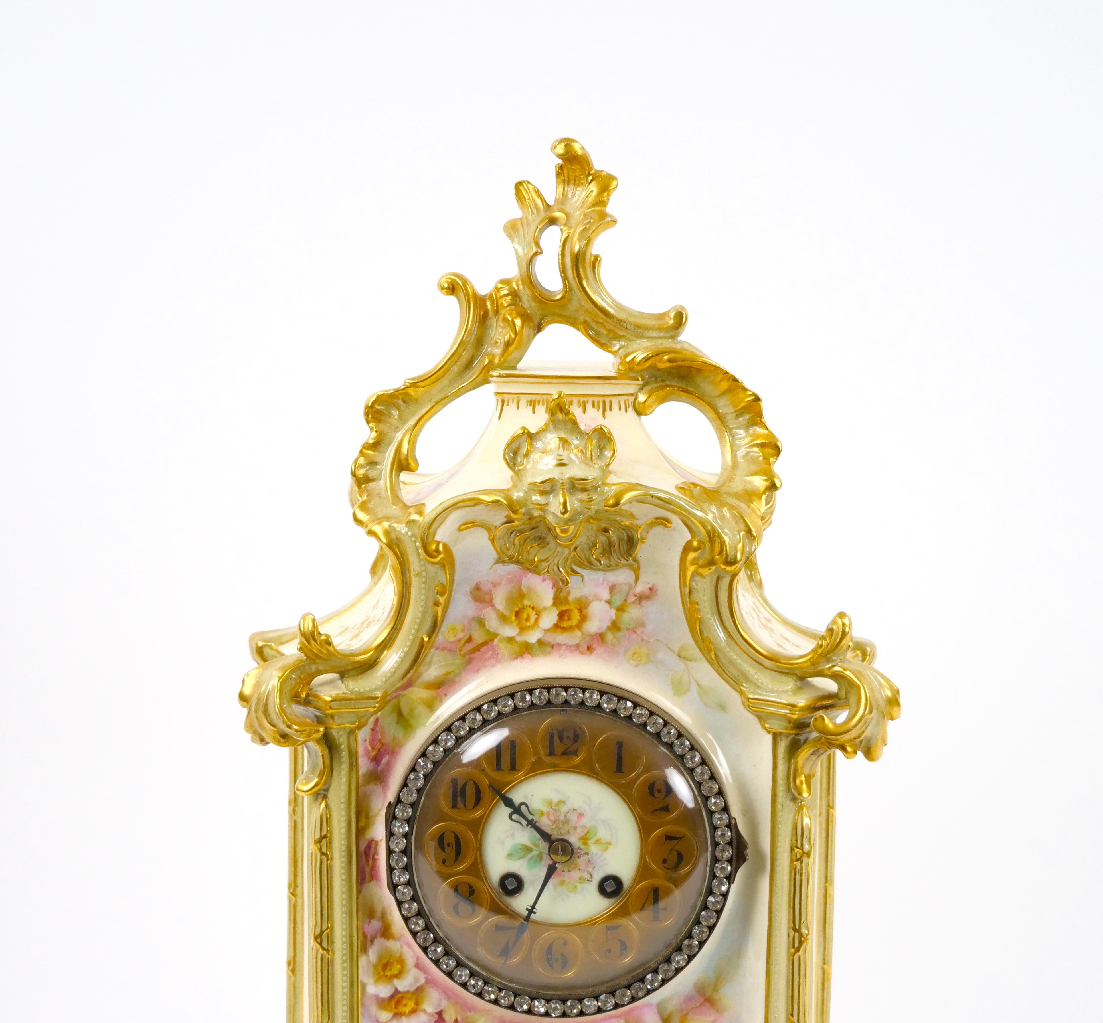 19th Century French Hand Painted/Gilt Decorated Porcelain Mantel Clock 6