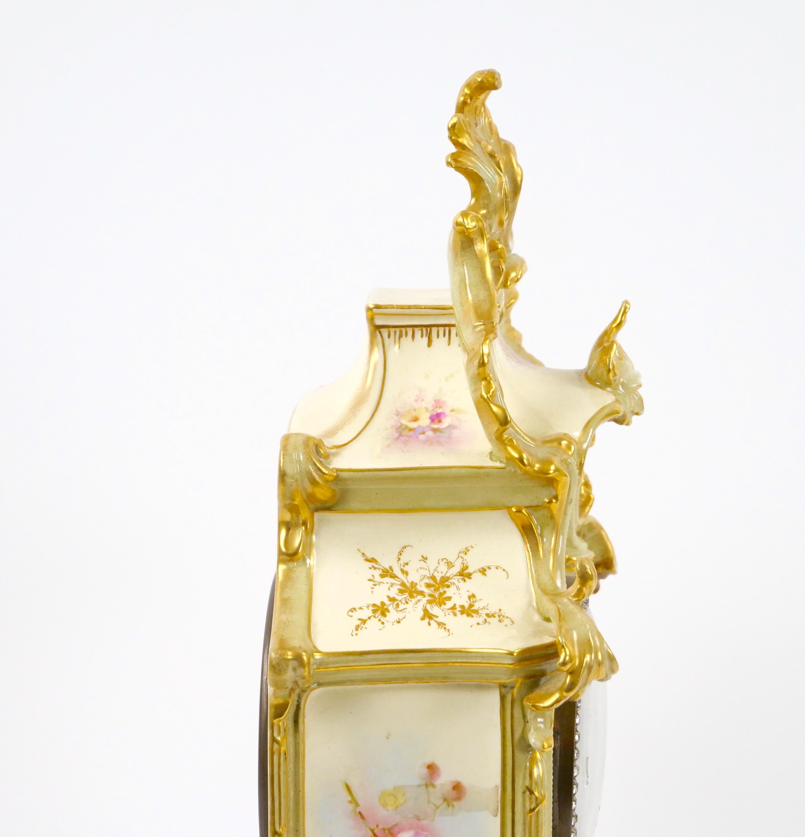 19th Century French Hand Painted/Gilt Decorated Porcelain Mantel Clock 7