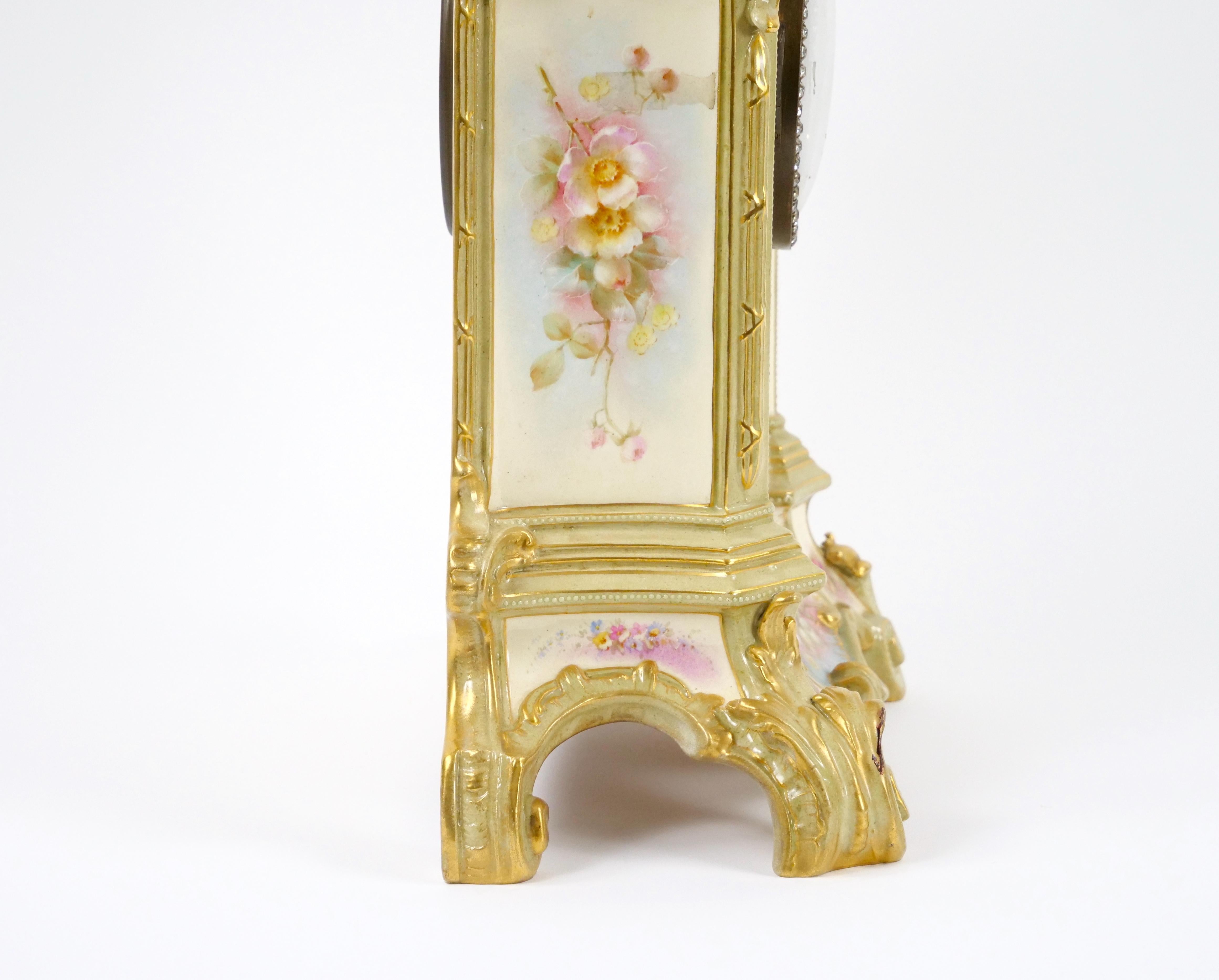 19th Century French Hand Painted/Gilt Decorated Porcelain Mantel Clock 8