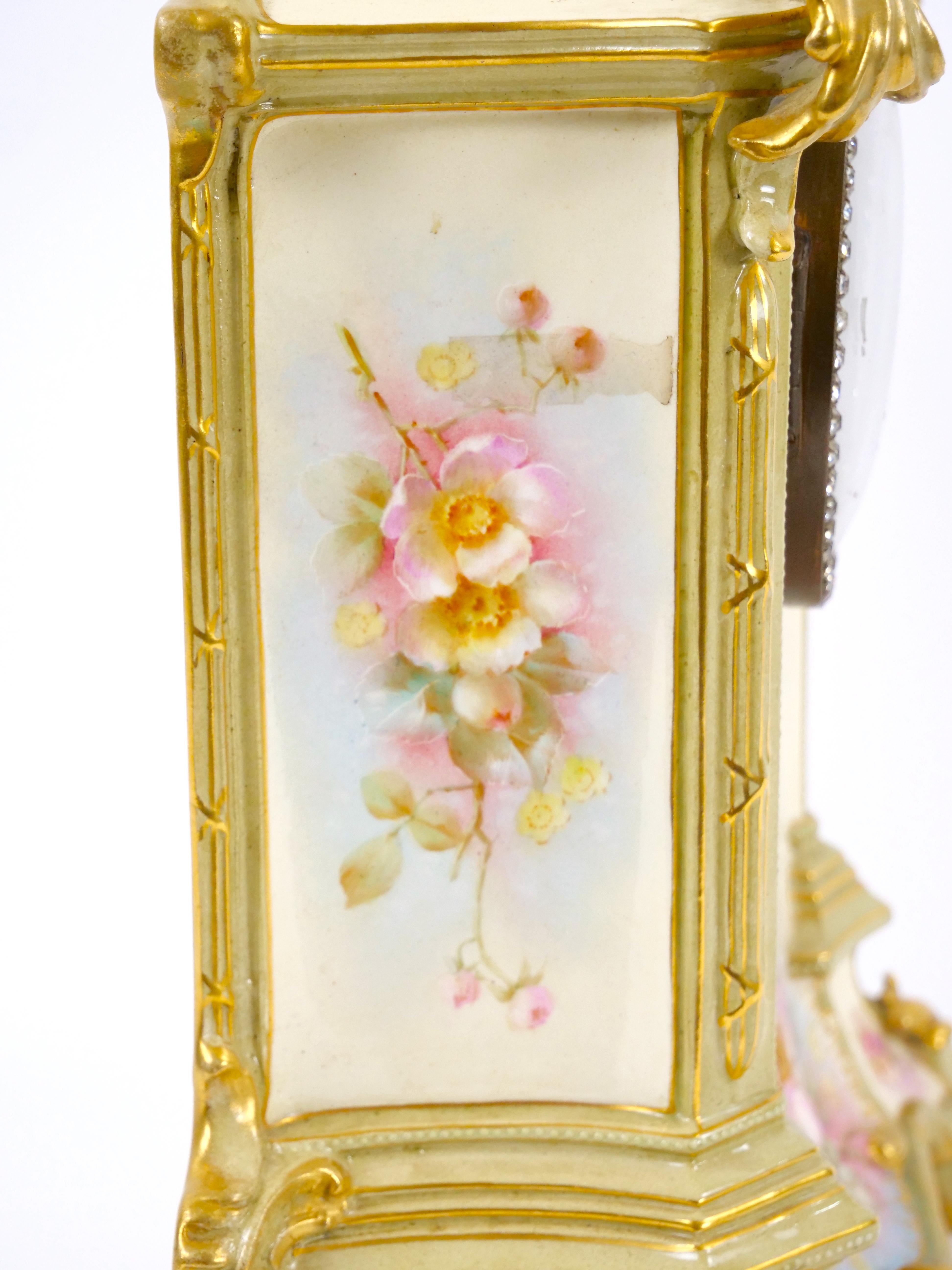 19th Century French Hand Painted/Gilt Decorated Porcelain Mantel Clock 9