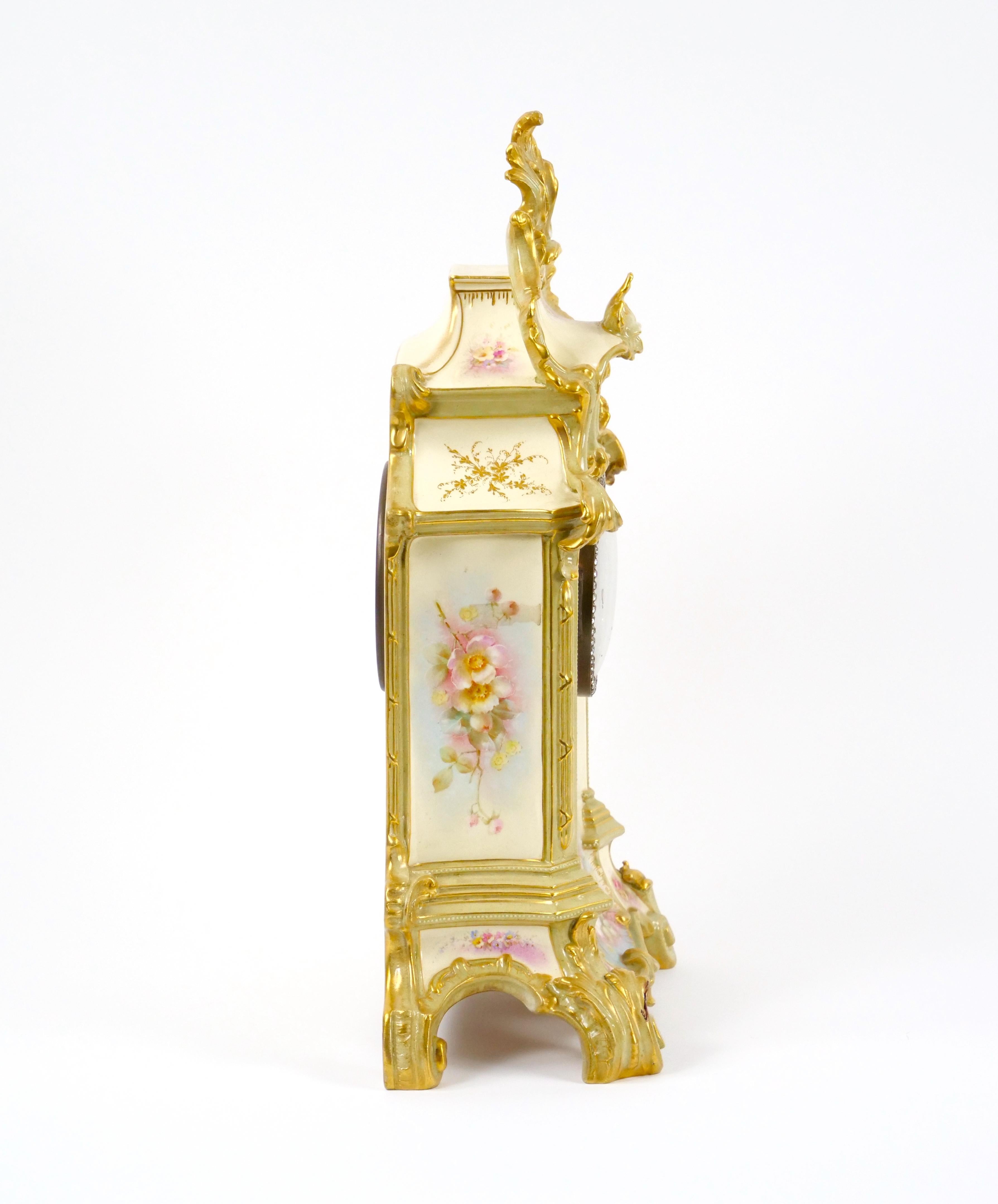 Louis XVI 19th Century French Hand Painted/Gilt Decorated Porcelain Mantel Clock