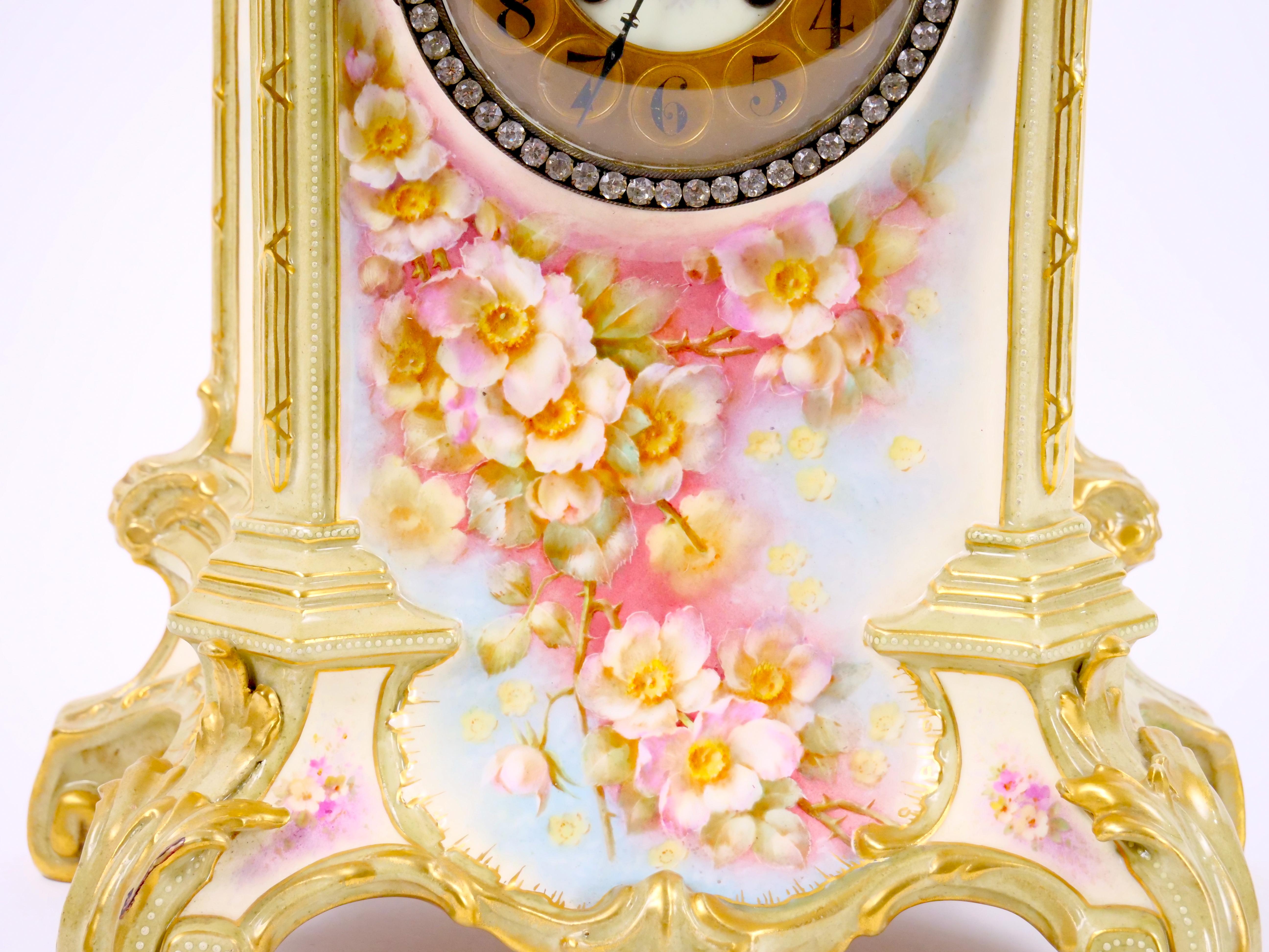 Gold 19th Century French Hand Painted/Gilt Decorated Porcelain Mantel Clock