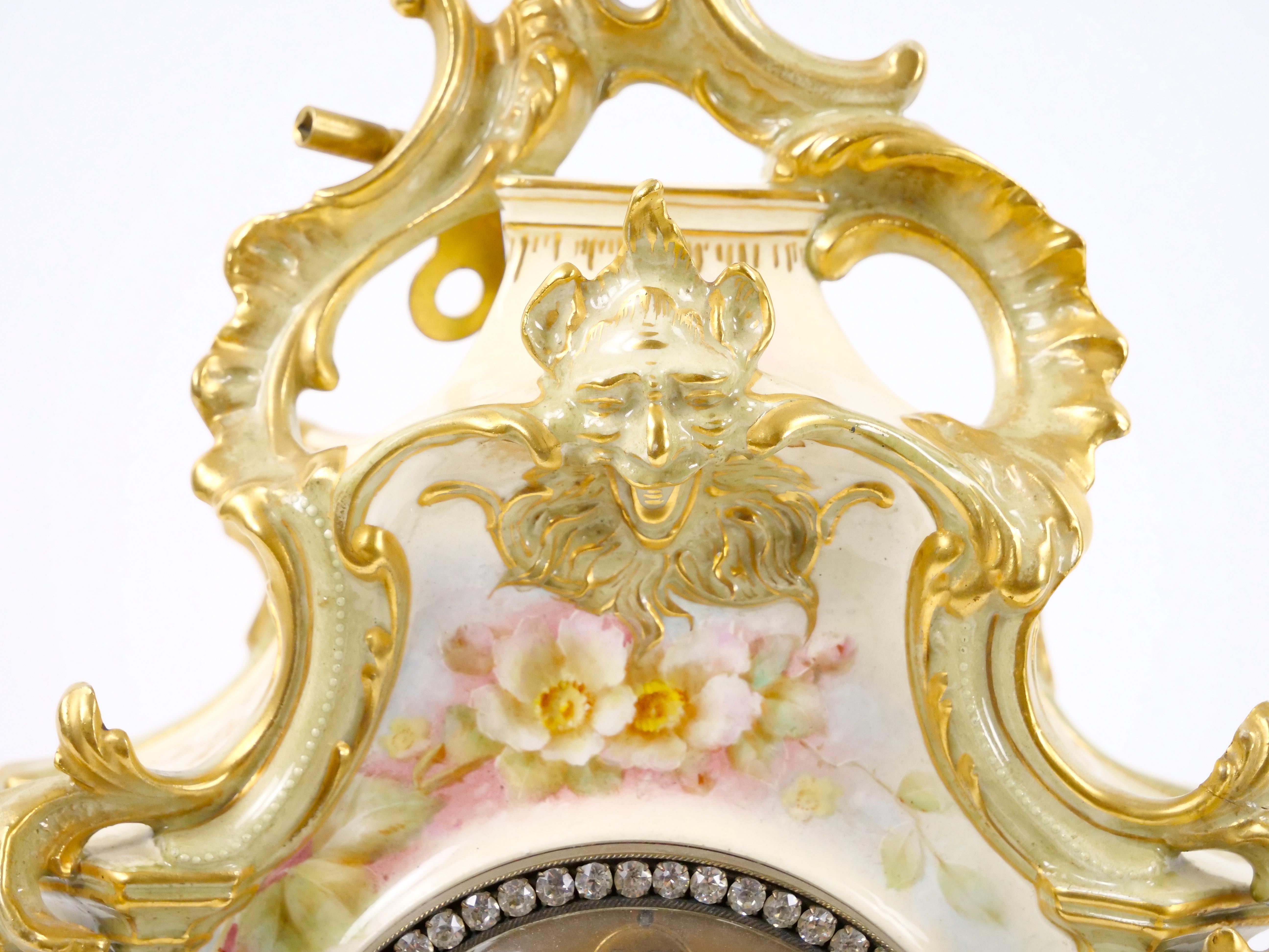 19th Century French Hand Painted/Gilt Decorated Porcelain Mantel Clock 2