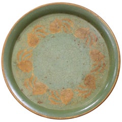 19th Century French Hand-Painted Green Tole Tray with Gilt Foliate Decor