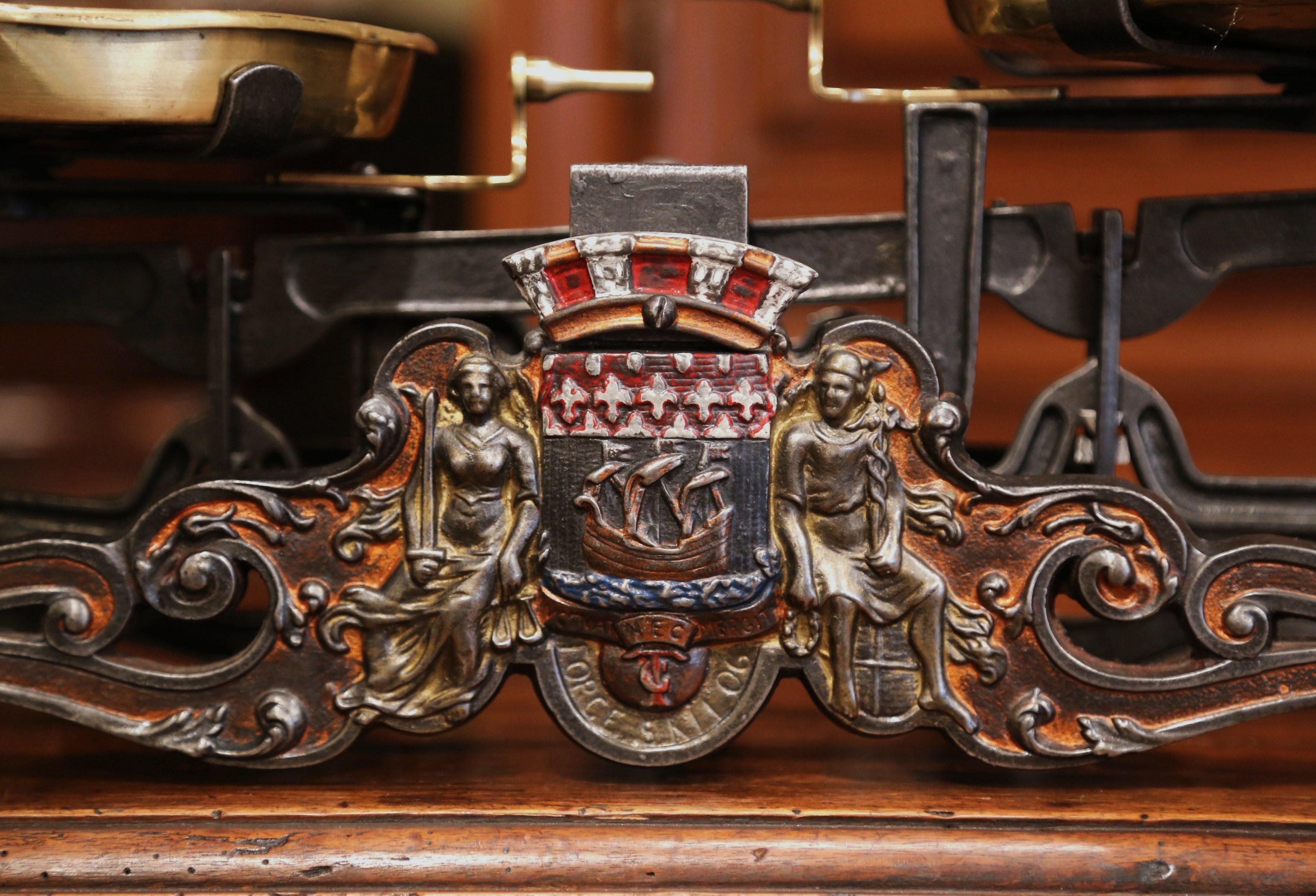 Patinated 19th Century French Hand Painted Iron and Brass Scale with Paris Coat of Arms