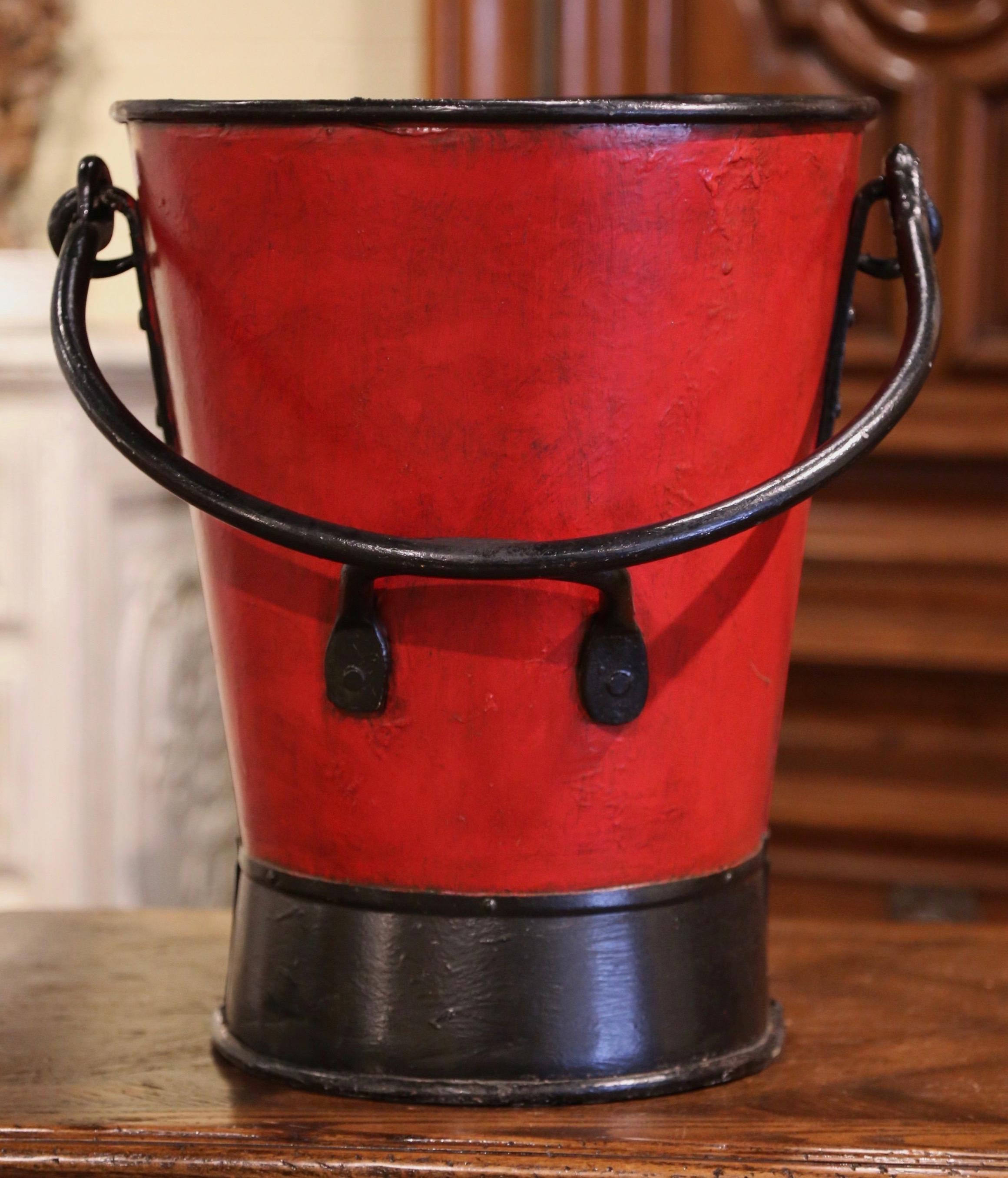 19th Century French Hand Painted Iron Coal Bucket with Crest Decor In Excellent Condition In Dallas, TX