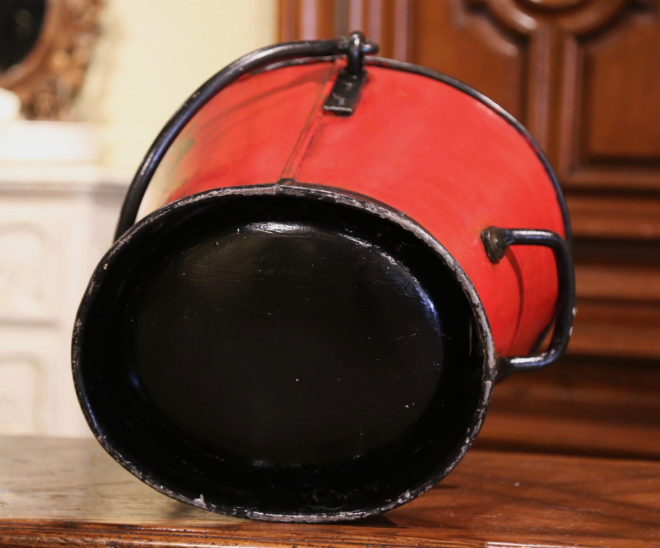 19th Century French Hand Painted Iron Coal Bucket with Crest Decor 3