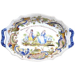 19th Century French Hand Painted Oval Faience Wall Platter from Rouen