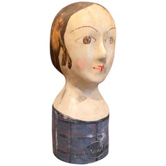19th Century French Hand Painted Paper Mâché Marotte Bust