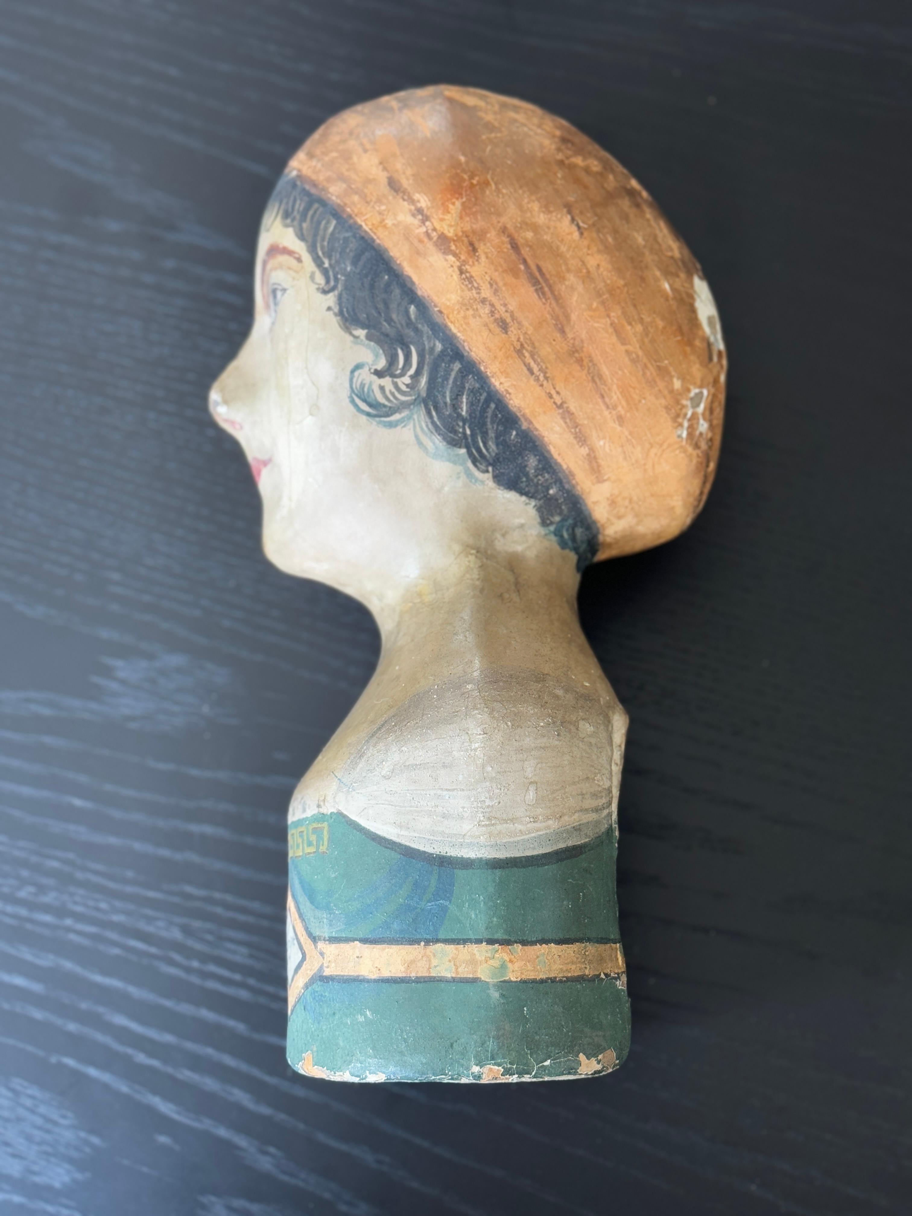 19th Century French Hand-Painted Paper-Mache Wig-stand 7