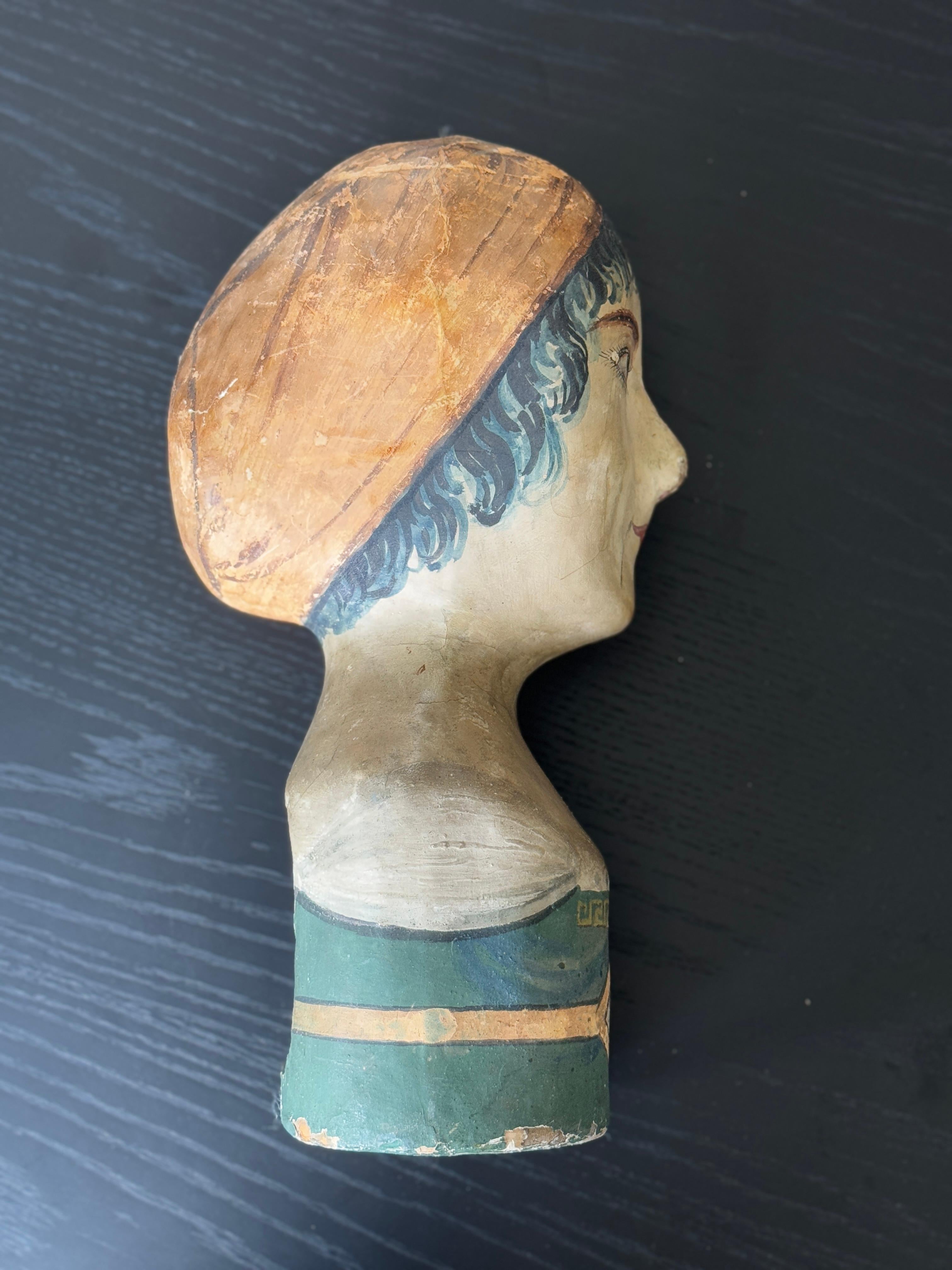 19th Century French Hand-Painted Paper-Mache Wig-stand 8