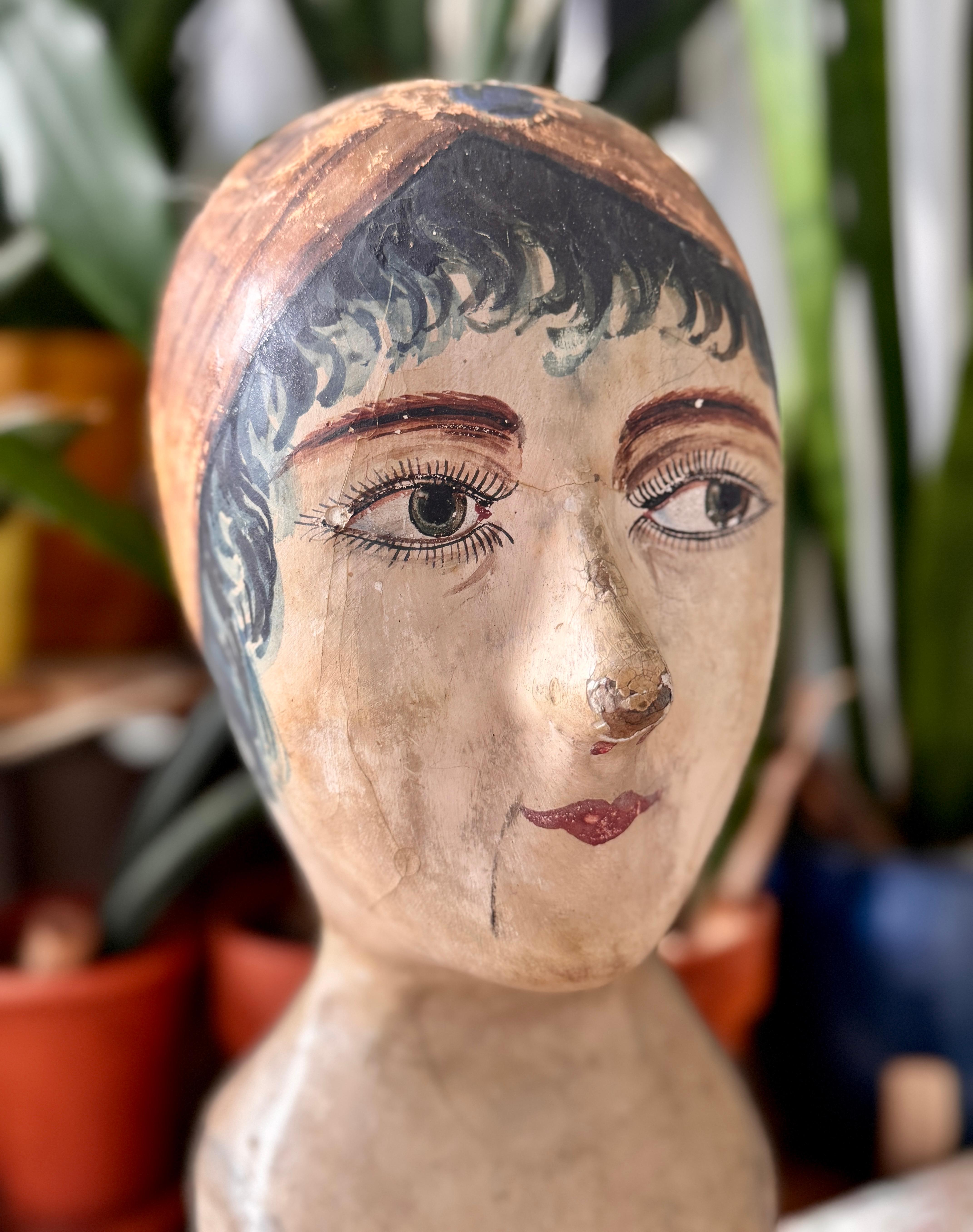 19th Century French Hand-Painted Paper-Mache Wig-stand

14.5