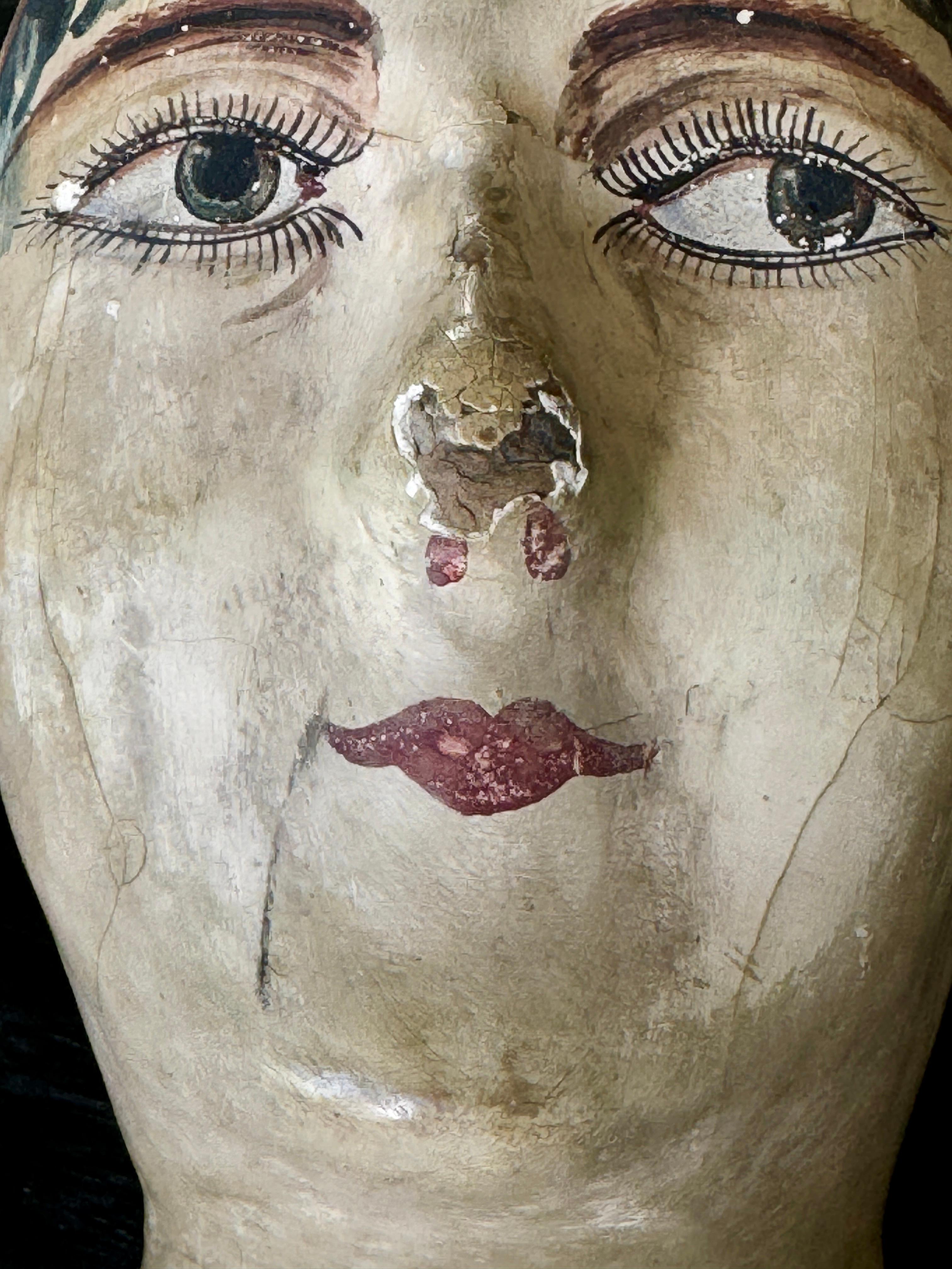 19th Century French Hand-Painted Paper-Mache Wig-stand 3