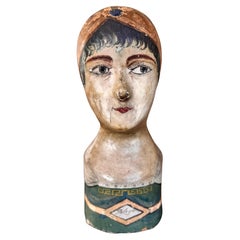 19th Century French Hand-Painted Paper-Mache Wig-stand