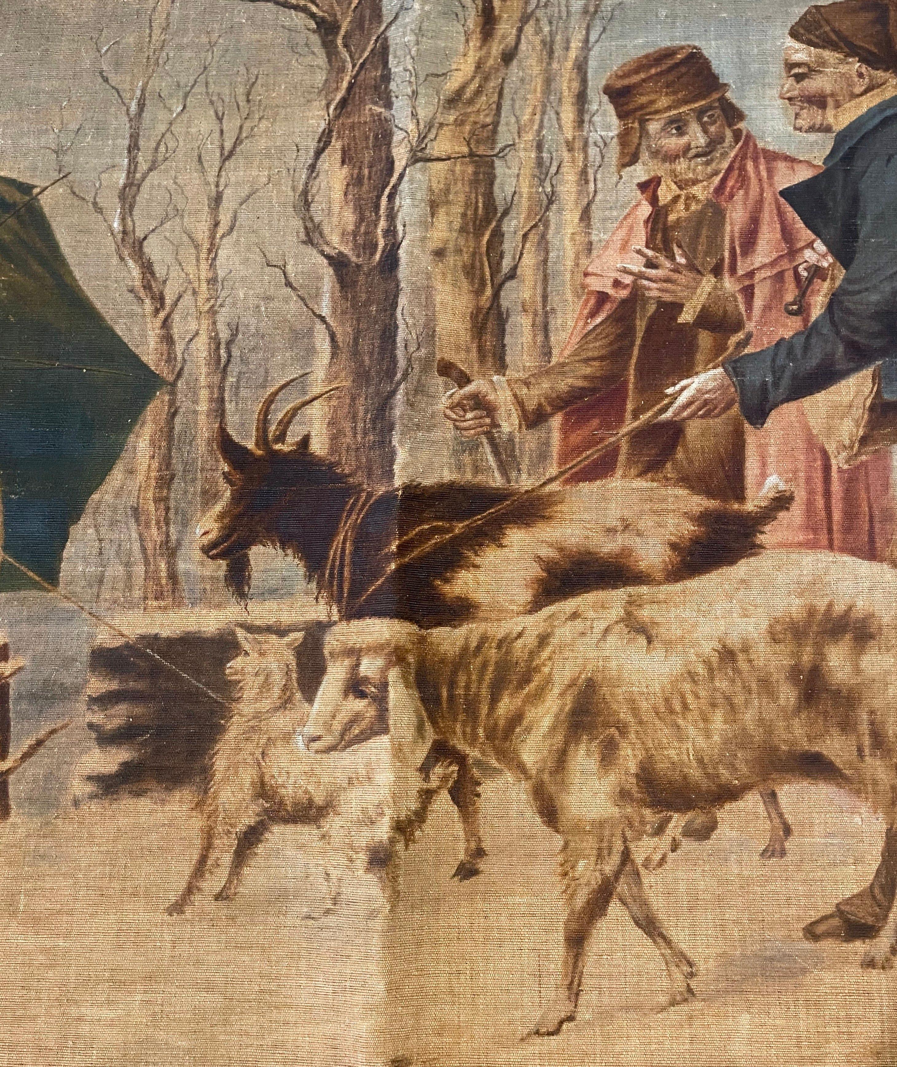 Arazzo su tela pastorale francese del XIX secolo, dipinto a mano, firmato Rosetta V. in vendita 1