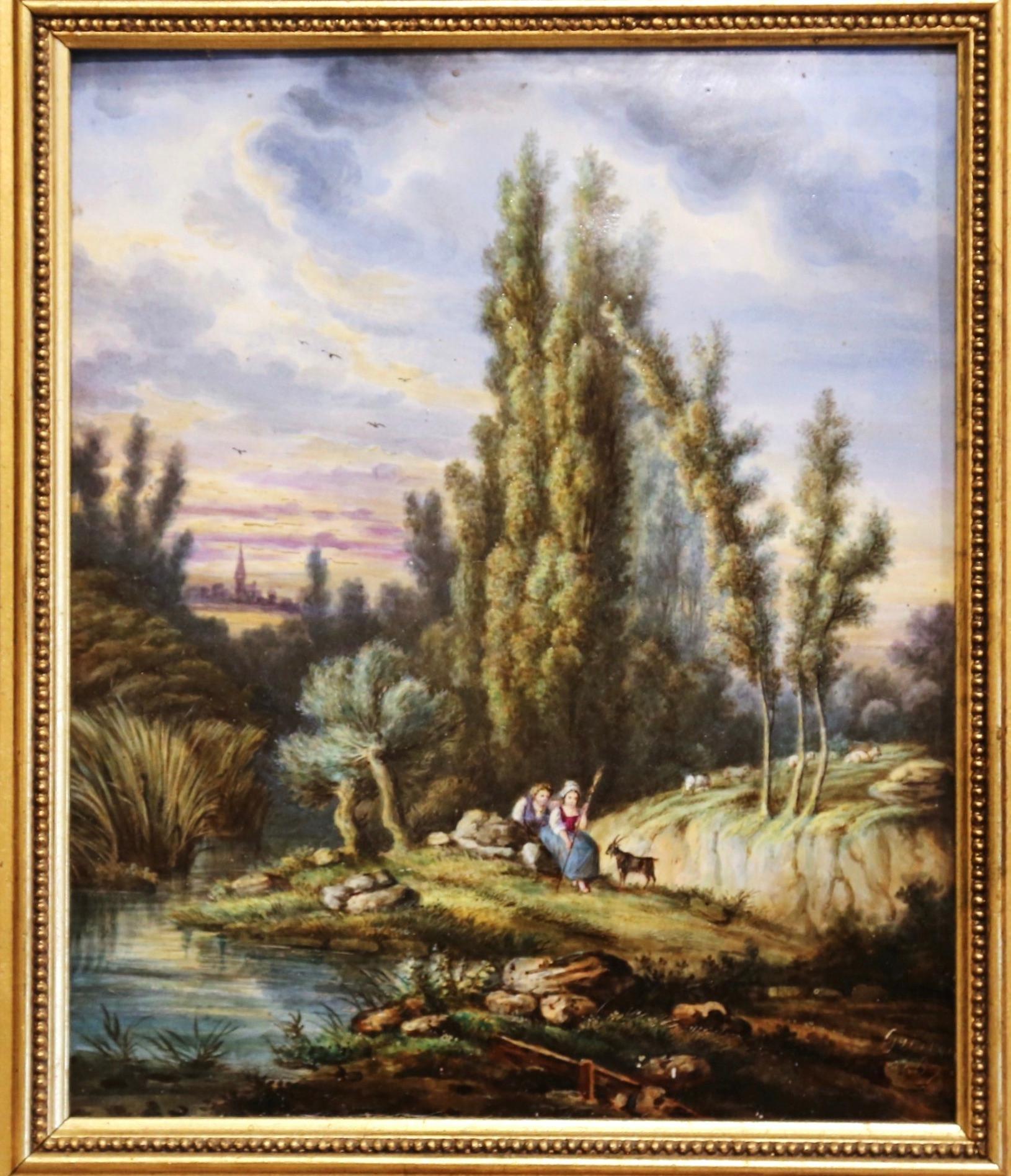 Hand-Painted 19th Century French Hand Painted Pastoral Porcelain Plaque