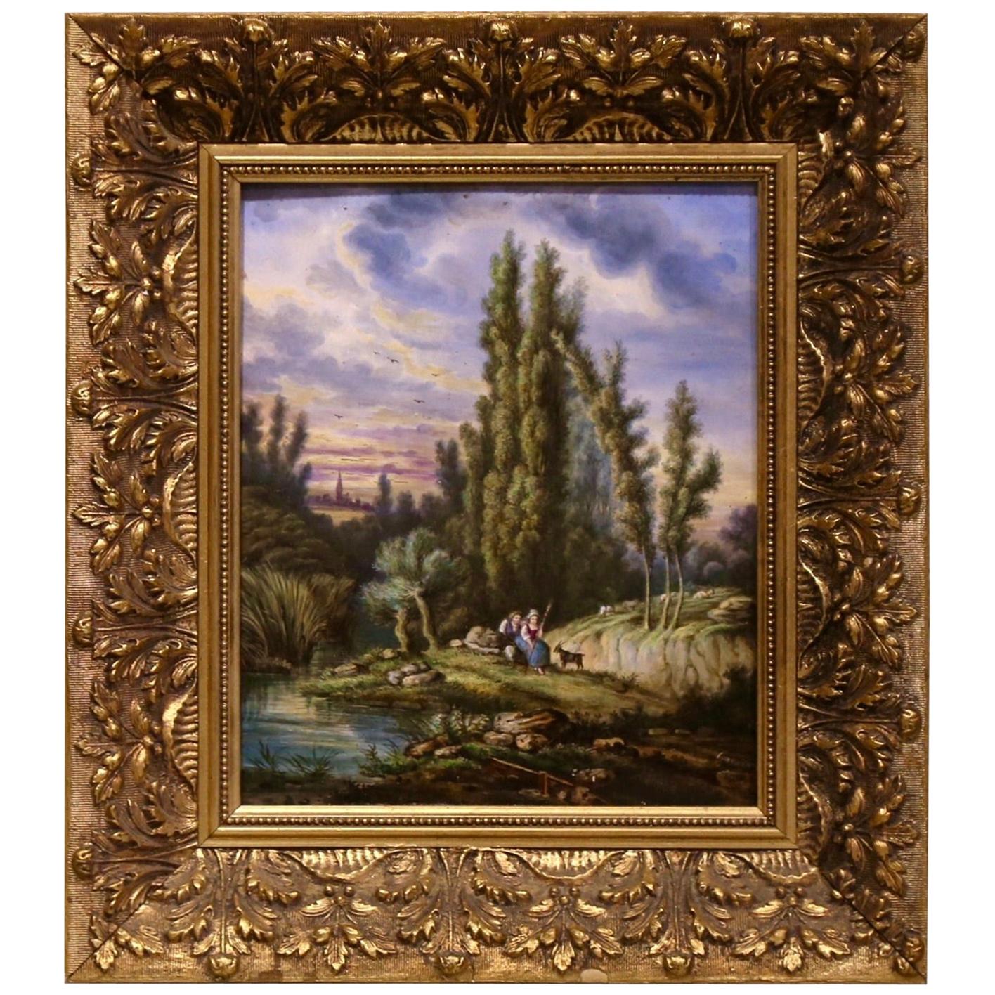 19th Century French Hand Painted Pastoral Porcelain Plaque