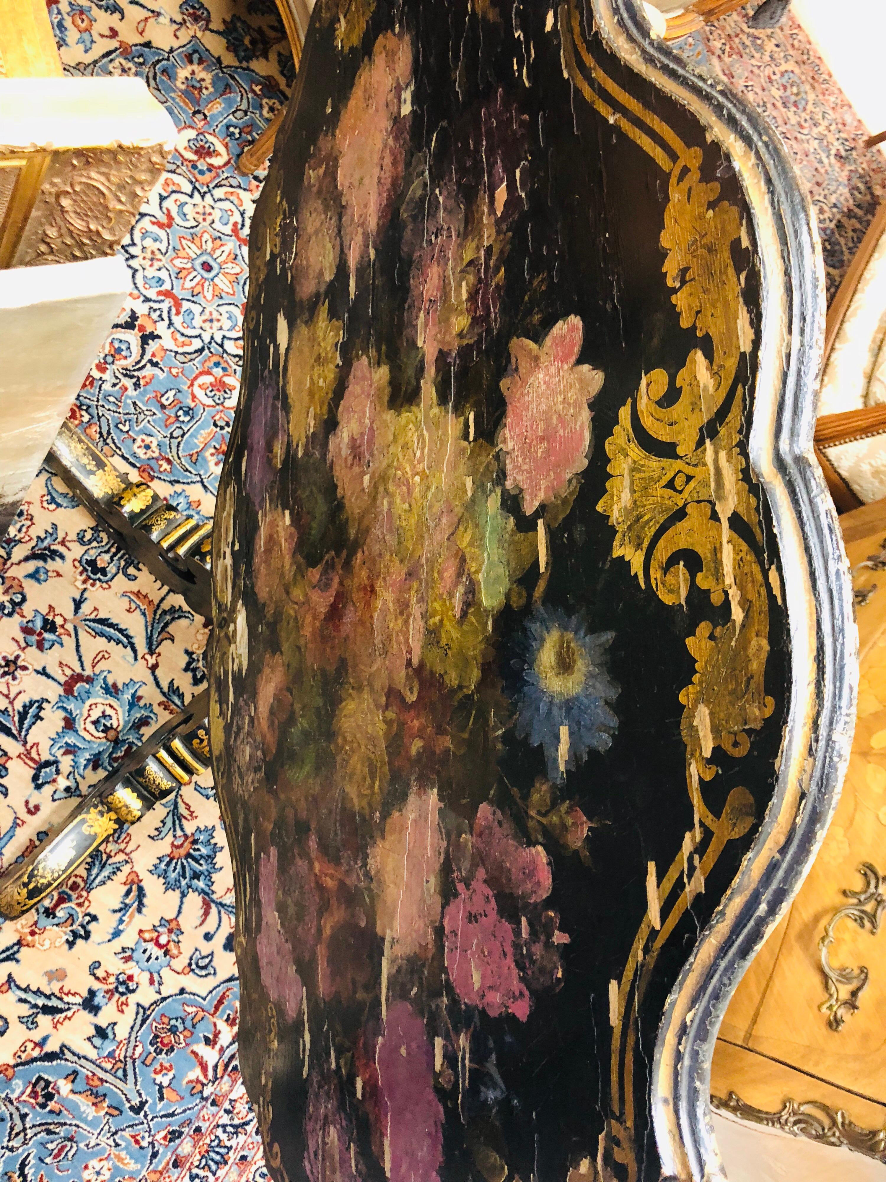 Hand-Painted 19th Century French Hand Painted Pedestal Table Napoleon III Period For Sale