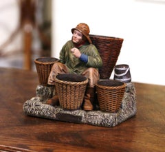19th Century French Hand Painted Polychrome Terracotta Fisherman Figurine