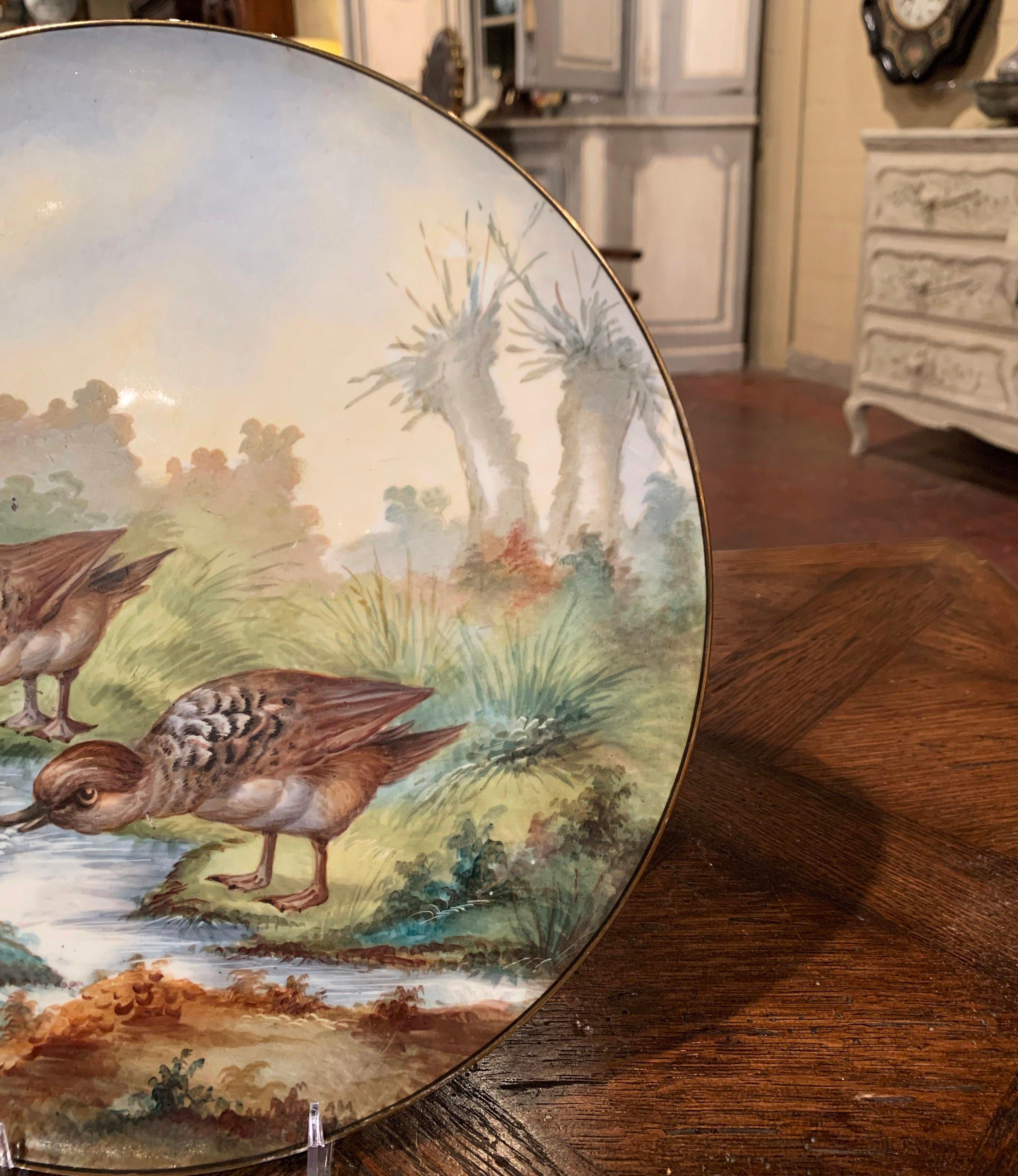 Gilt 19th Century French Hand Painted Porcelain Bird Platter Signed J. Pouyat For Sale