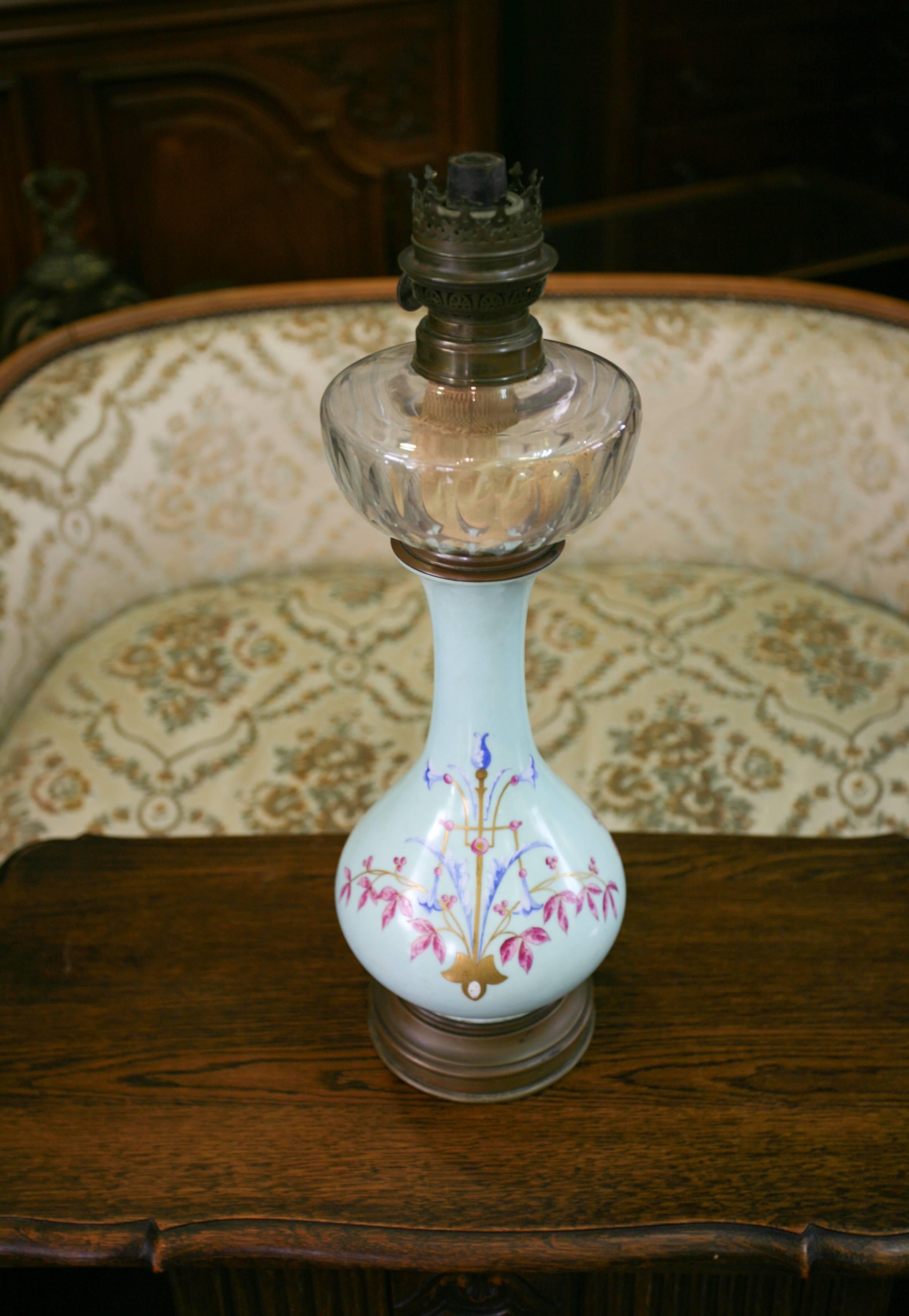 antique hand painted oil lamps