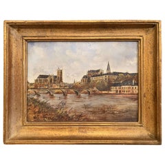 19th Century French Hand Painted Porcelain Plaque of the City of Auxerre