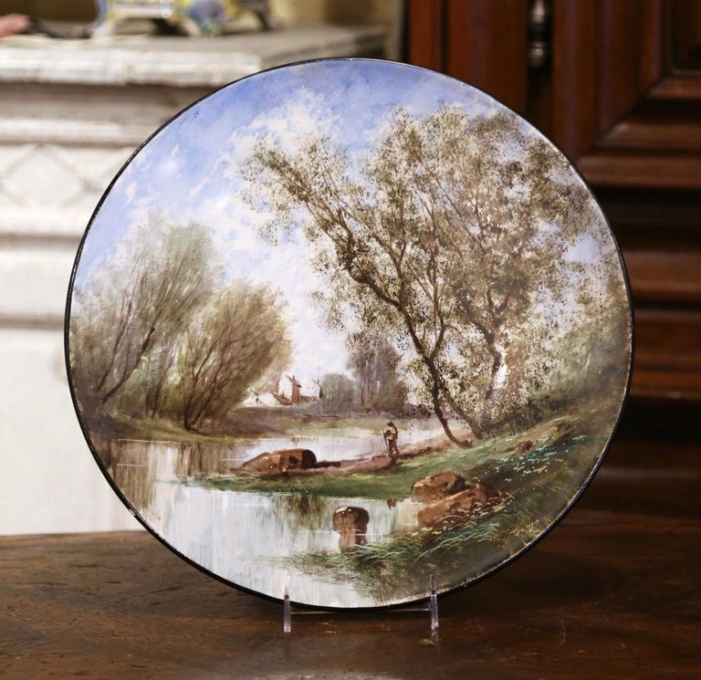 19th Century French Hand Painted Porcelain Signed Wall Platter from Limoges In Excellent Condition For Sale In Dallas, TX