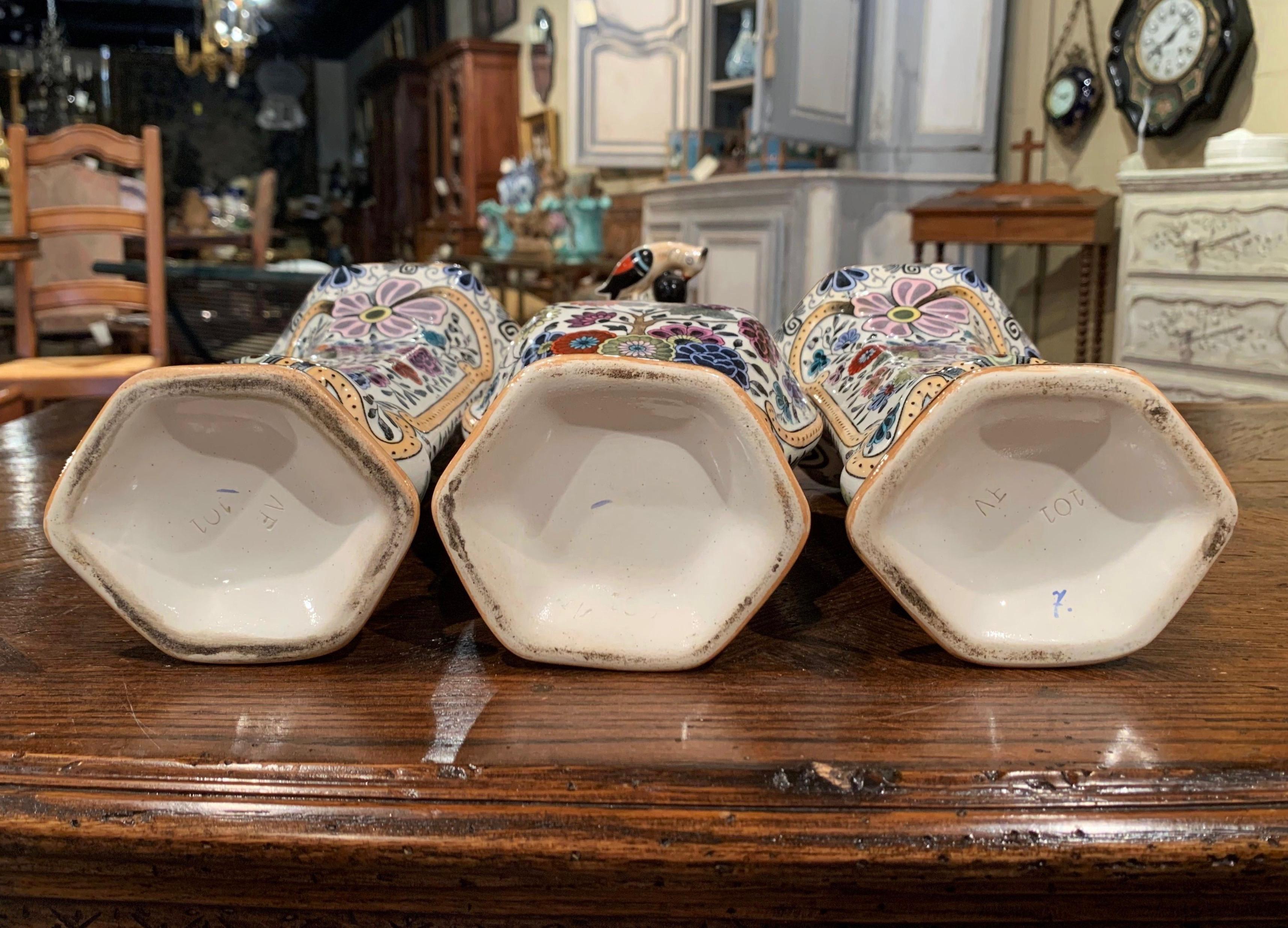 19th Century French Hand Painted Porcelain Vases, Set of Three 7