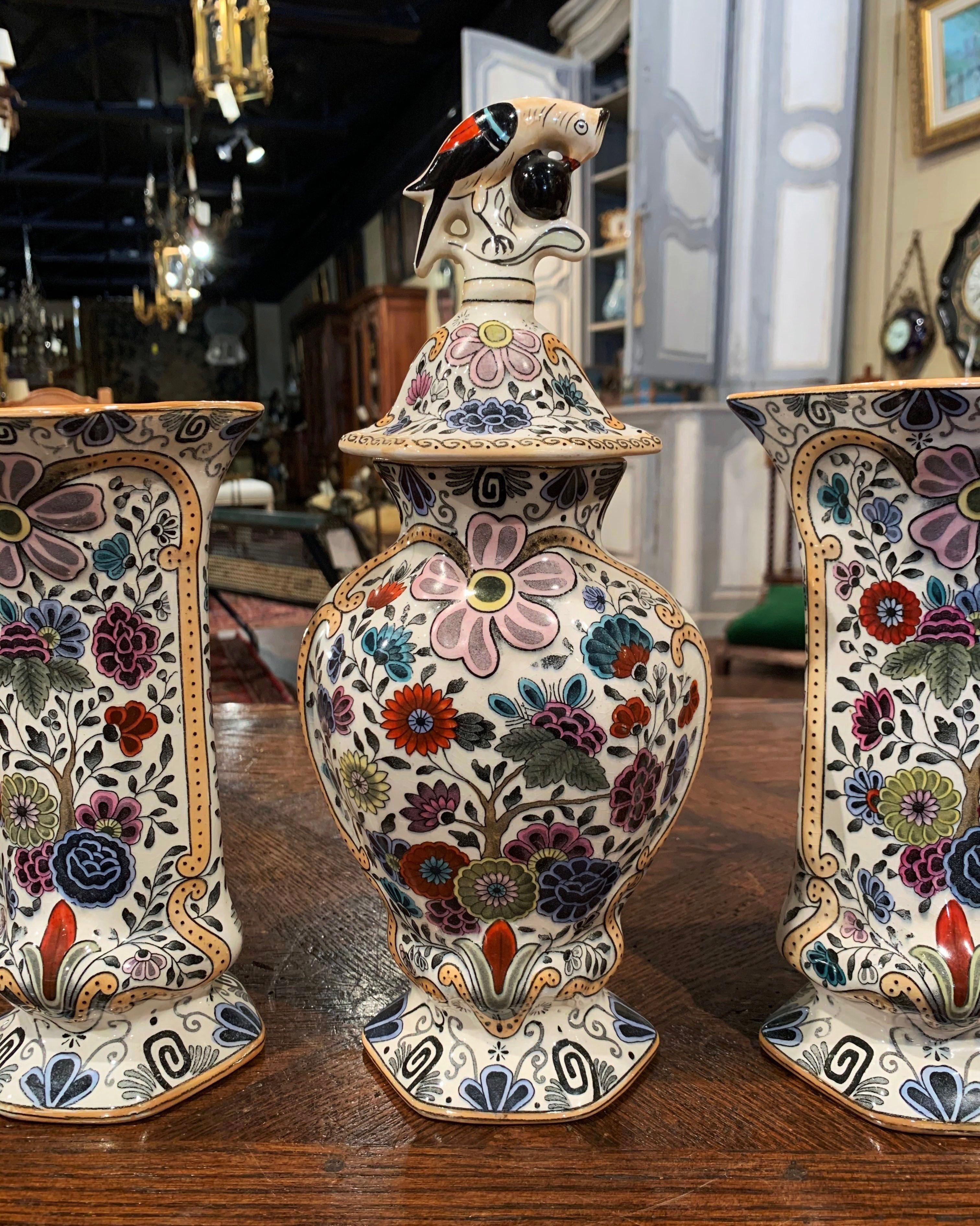 Hand-Painted 19th Century French Hand Painted Porcelain Vases, Set of Three