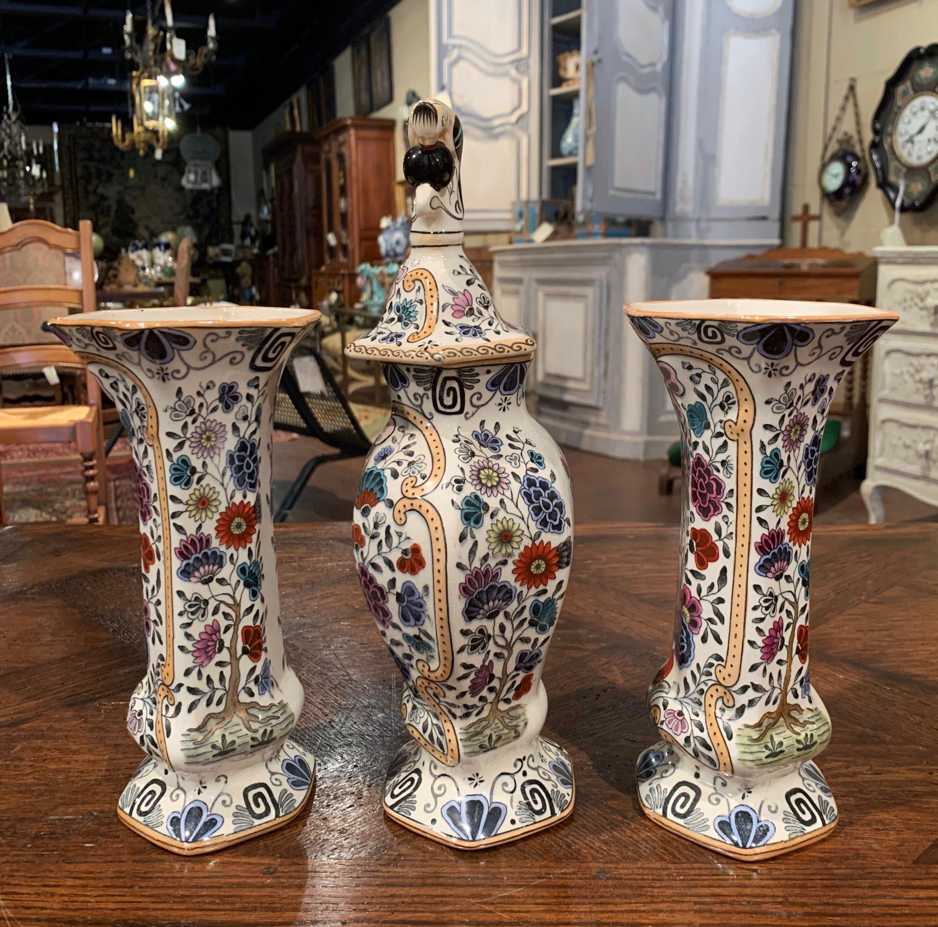 19th Century French Hand Painted Porcelain Vases, Set of Three 3